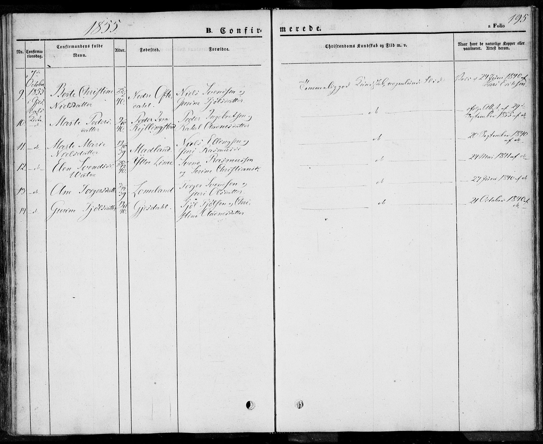 Lye sokneprestkontor, SAST/A-101794/001/30BA/L0005: Parish register (official) no. A 5.1, 1842-1855, p. 195