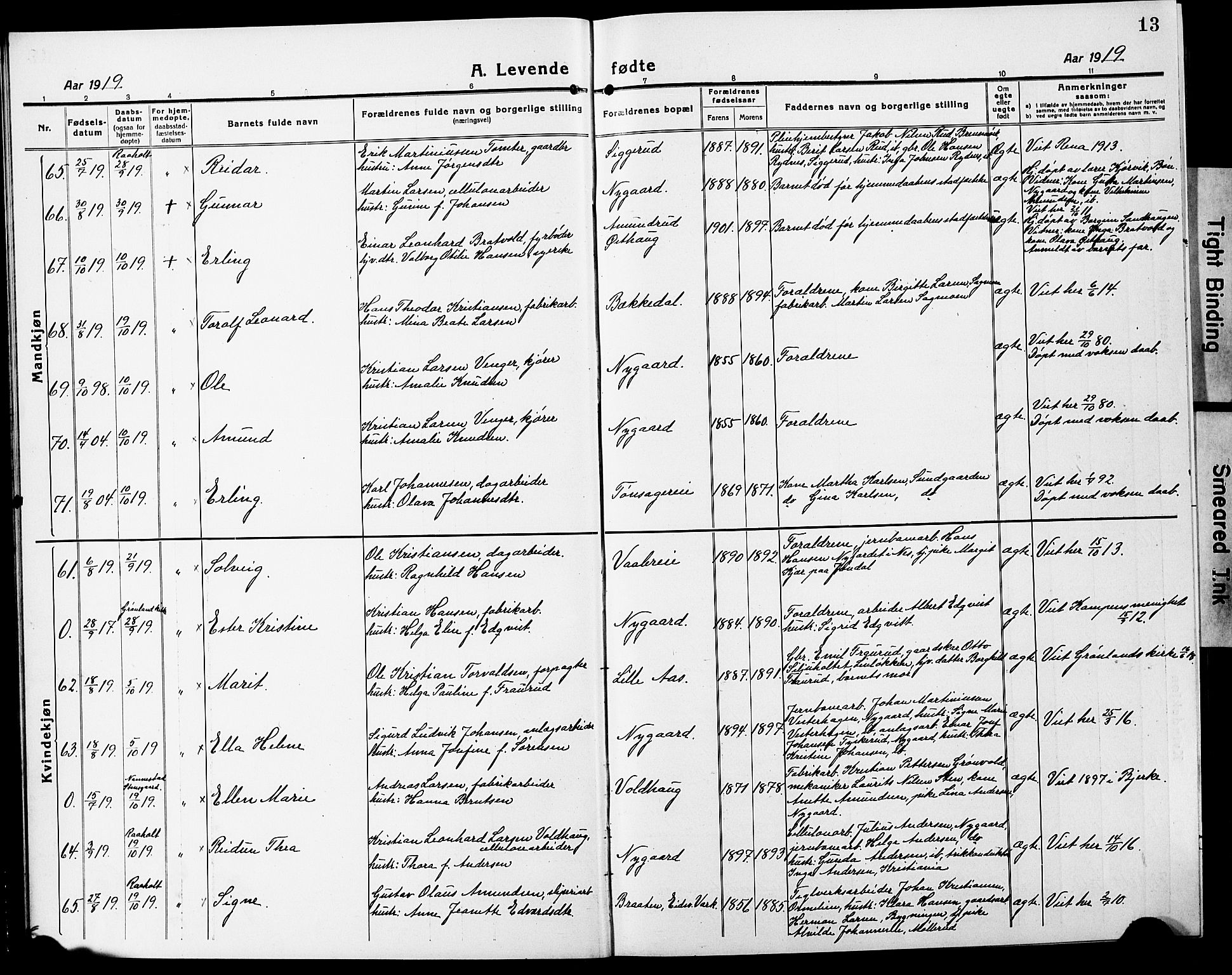 Eidsvoll prestekontor Kirkebøker, SAO/A-10888/G/Ga/L0010: Parish register (copy) no. I 10, 1919-1929, p. 13