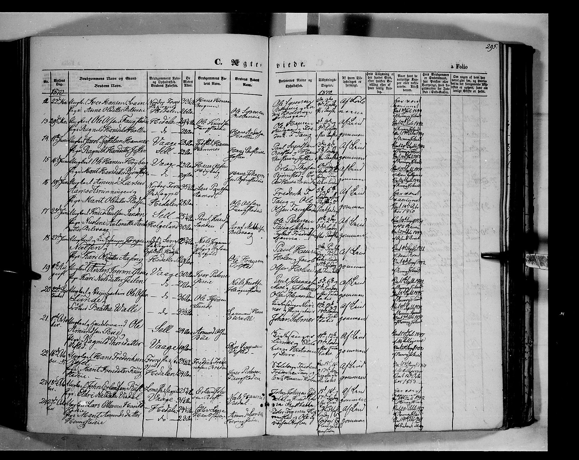 Vågå prestekontor, SAH/PREST-076/H/Ha/Haa/L0006: Parish register (official) no. 6 /1, 1856-1872, p. 295