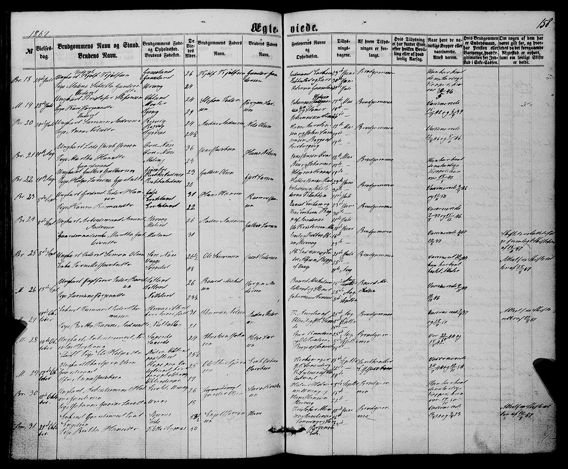Finnås sokneprestembete, SAB/A-99925/H/Ha/Haa/Haaa/L0008: Parish register (official) no. A 8, 1863-1872, p. 158
