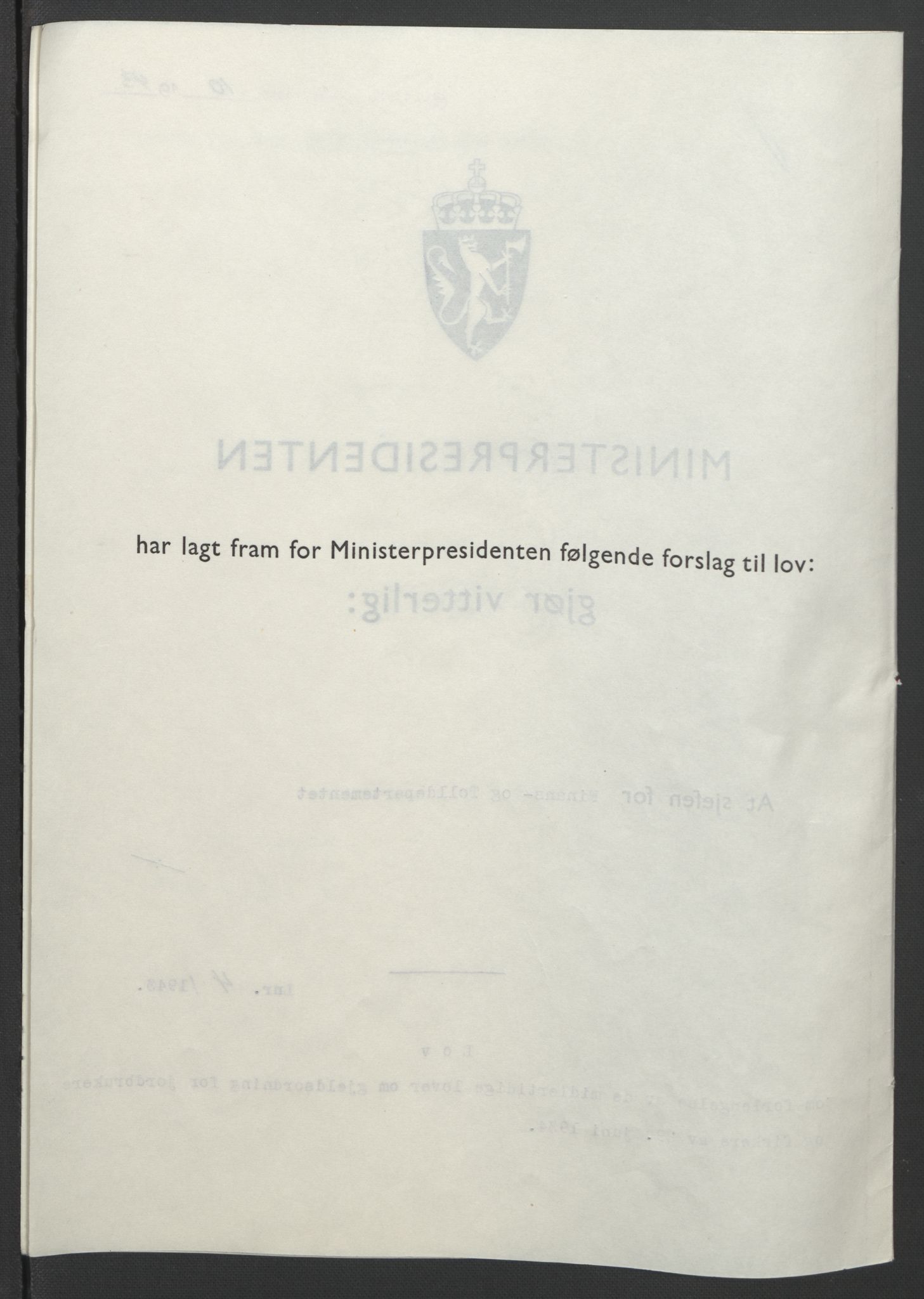 NS-administrasjonen 1940-1945 (Statsrådsekretariatet, de kommisariske statsråder mm), RA/S-4279/D/Db/L0099: Lover, 1943, p. 19