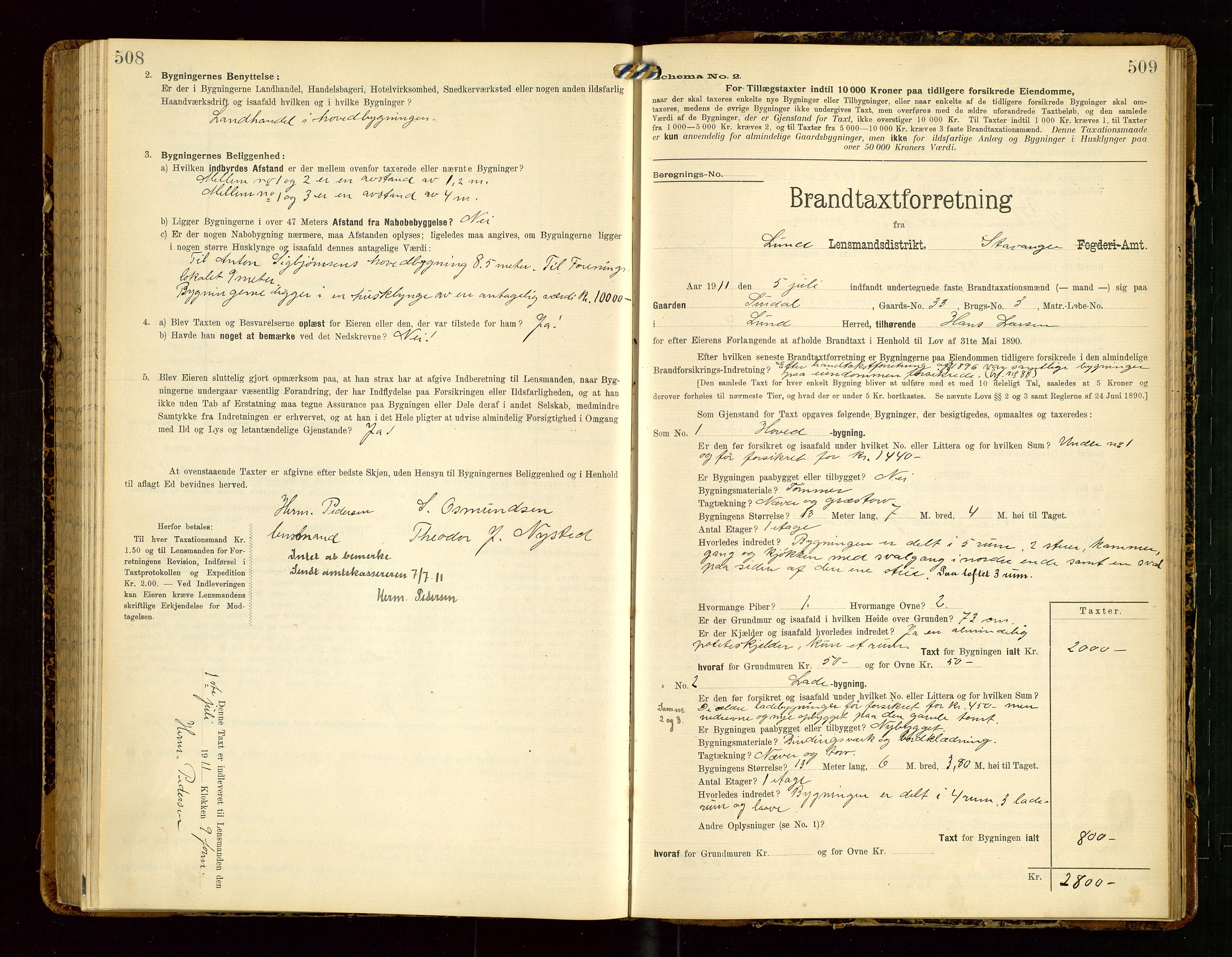 Lund lensmannskontor, AV/SAST-A-100303/Gob/L0002: "Brandtakstprotokol", 1908-1918, p. 508-509