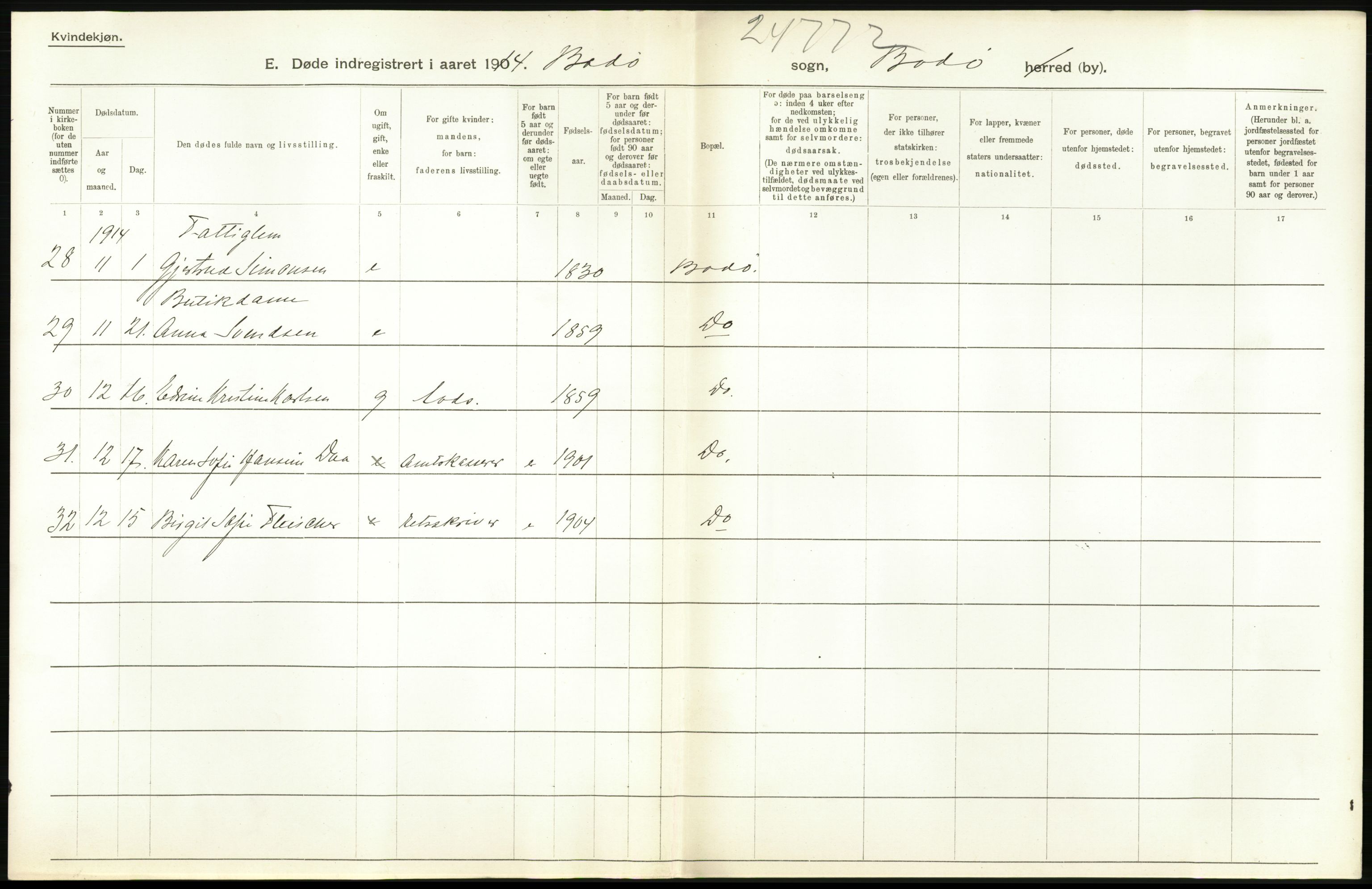 Statistisk sentralbyrå, Sosiodemografiske emner, Befolkning, RA/S-2228/D/Df/Dfb/Dfbd/L0045: Nordlands amt: Døde. Bygder og byer., 1914, p. 556