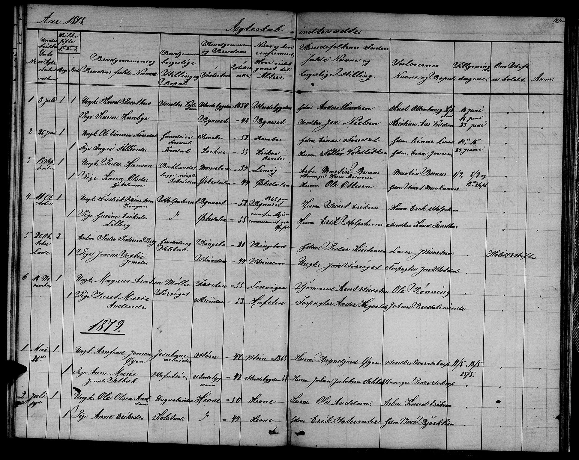 Ministerialprotokoller, klokkerbøker og fødselsregistre - Sør-Trøndelag, SAT/A-1456/611/L0353: Parish register (copy) no. 611C01, 1854-1881, p. 104