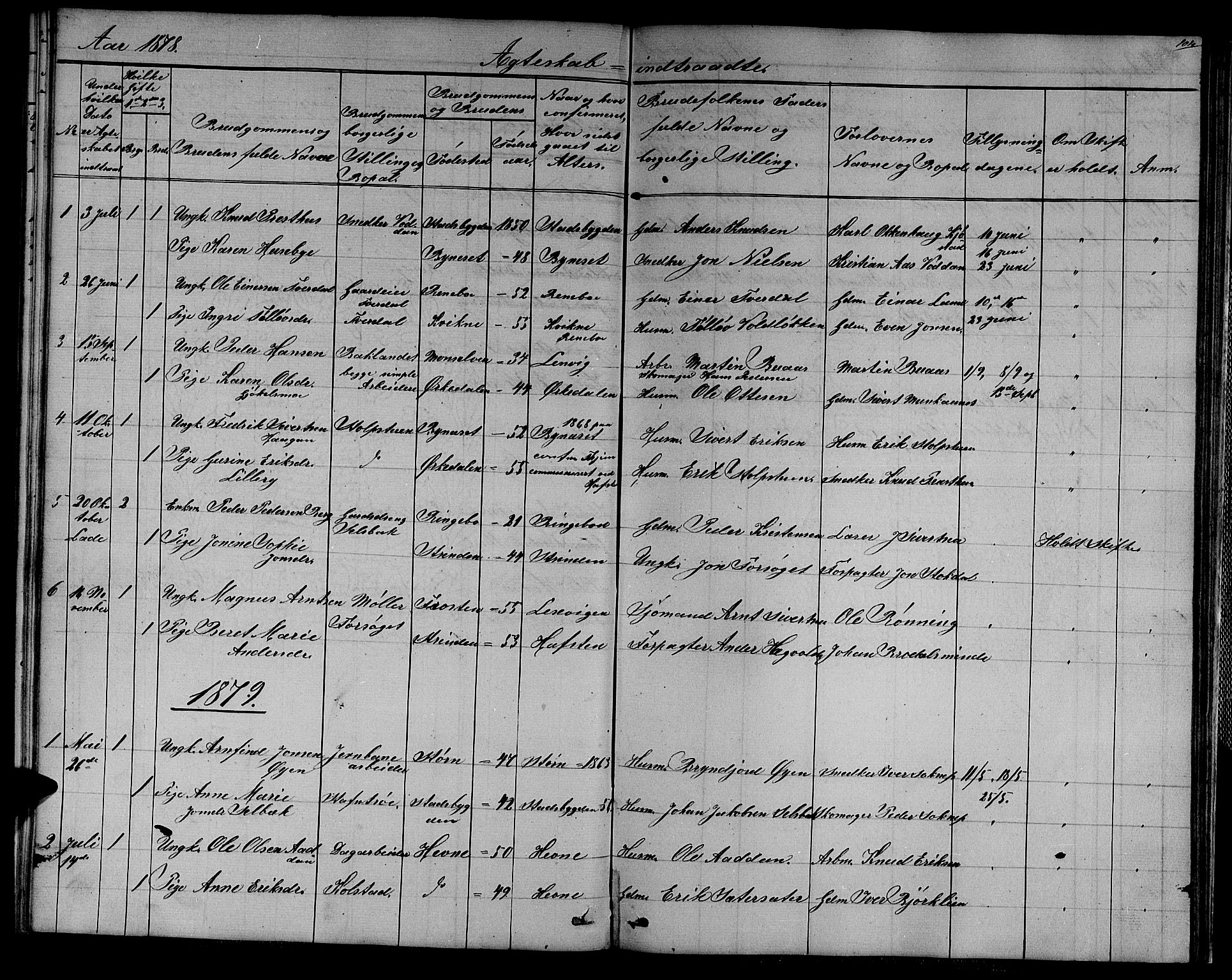 Ministerialprotokoller, klokkerbøker og fødselsregistre - Sør-Trøndelag, AV/SAT-A-1456/611/L0353: Parish register (copy) no. 611C01, 1854-1881, p. 104