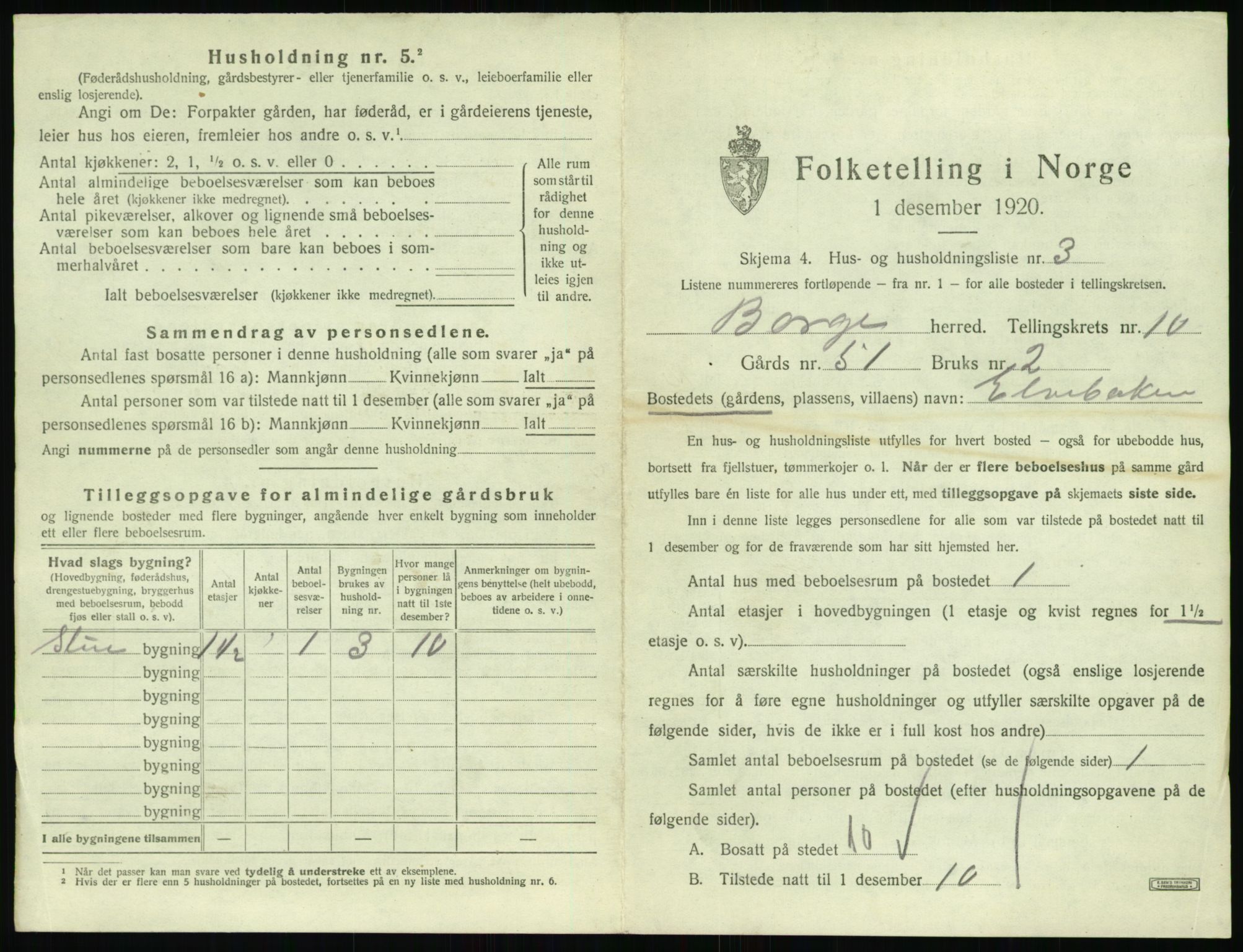 SAT, 1920 census for Borge, 1920, p. 1155