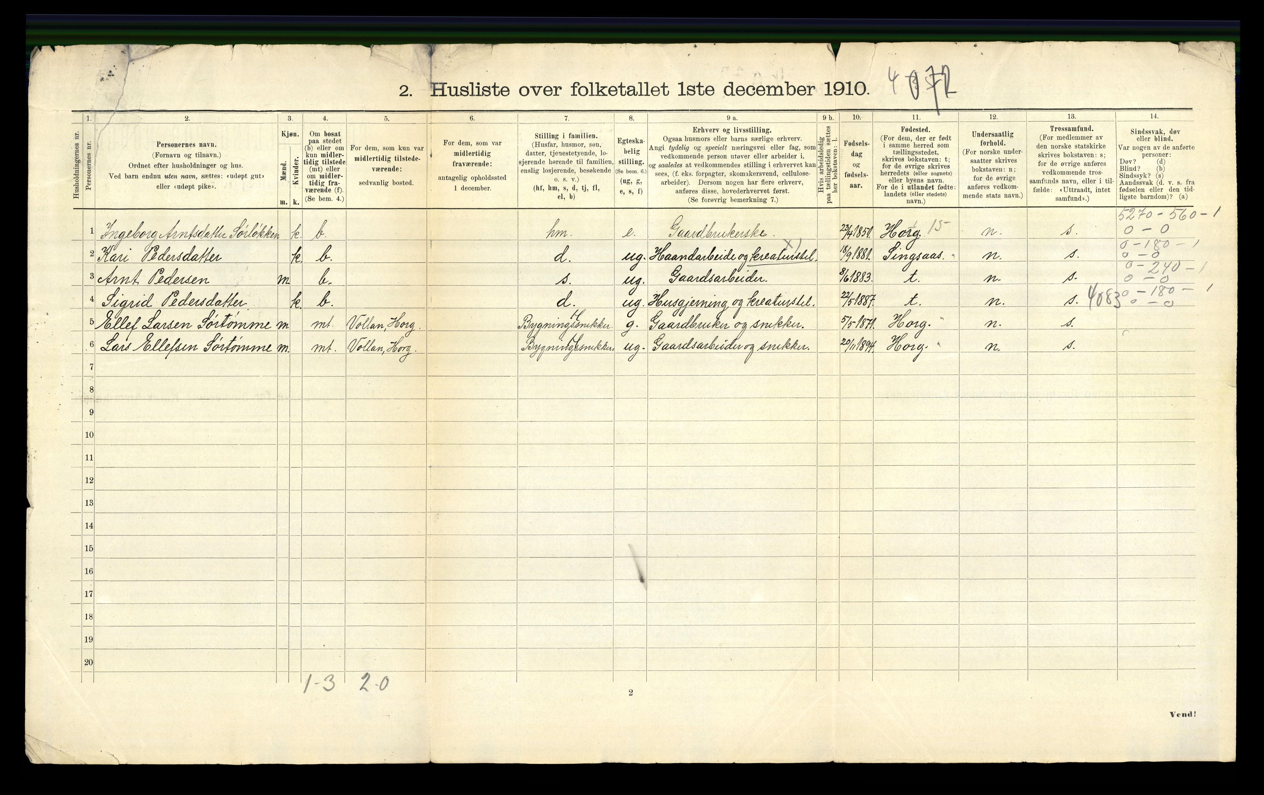 RA, 1910 census for Budal, 1910, p. 16