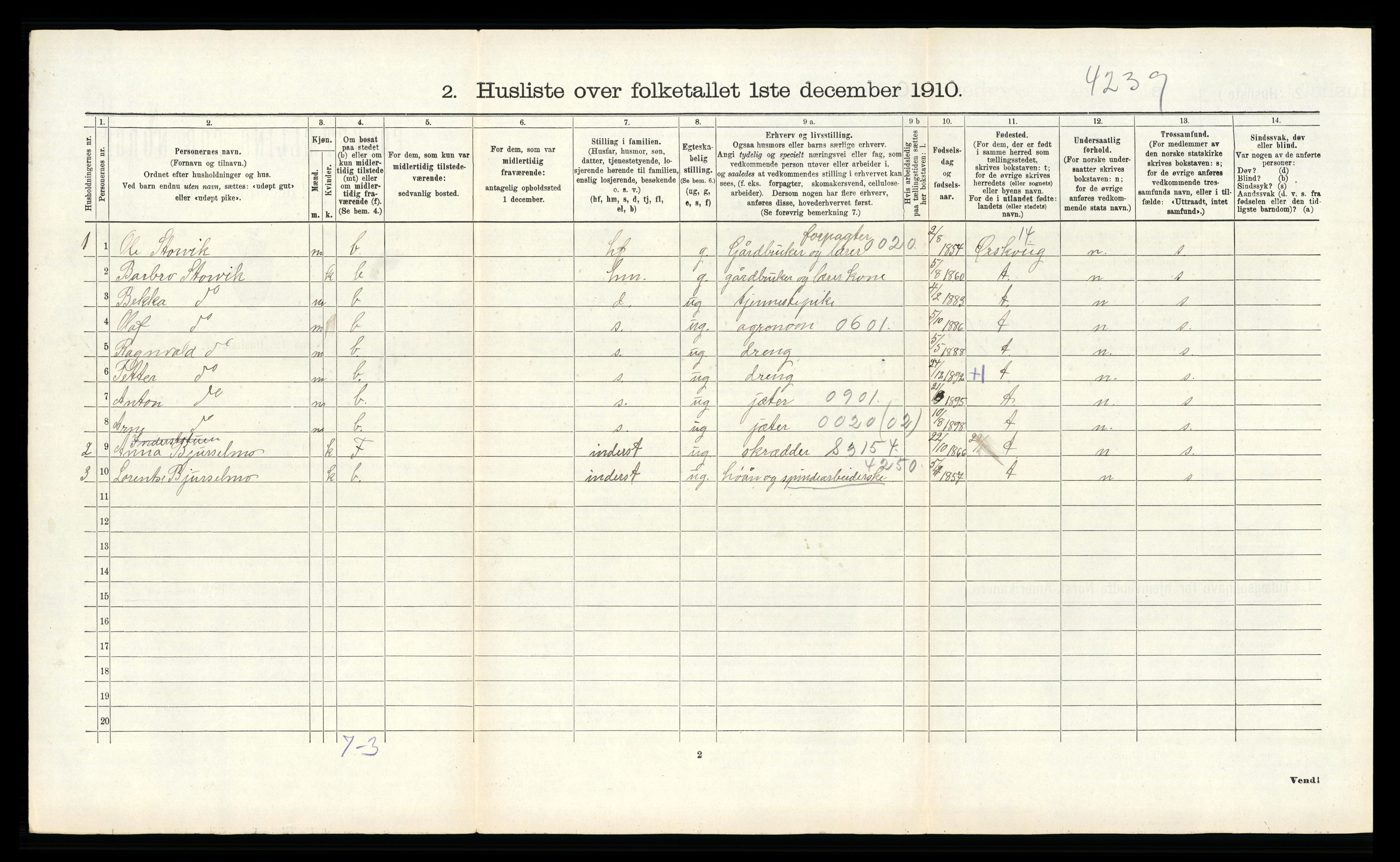 RA, 1910 census for Hemnes, 1910, p. 1539