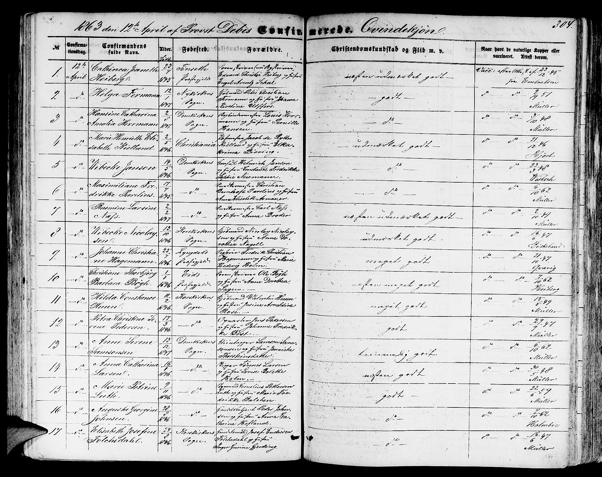Domkirken sokneprestembete, SAB/A-74801/H/Hab/L0023: Parish register (copy) no. C 3, 1854-1880, p. 304