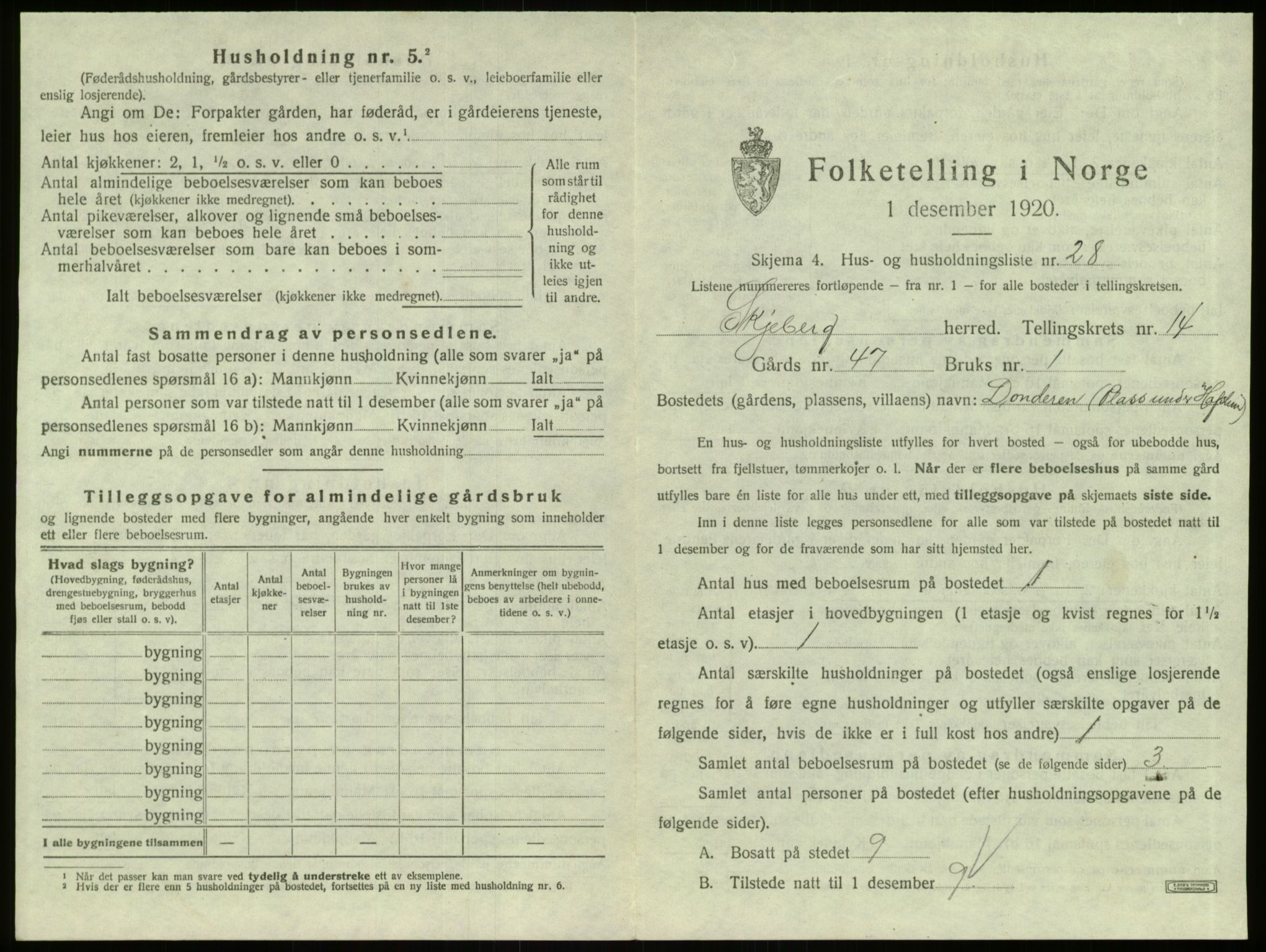 SAO, 1920 census for Skjeberg, 1920, p. 1978