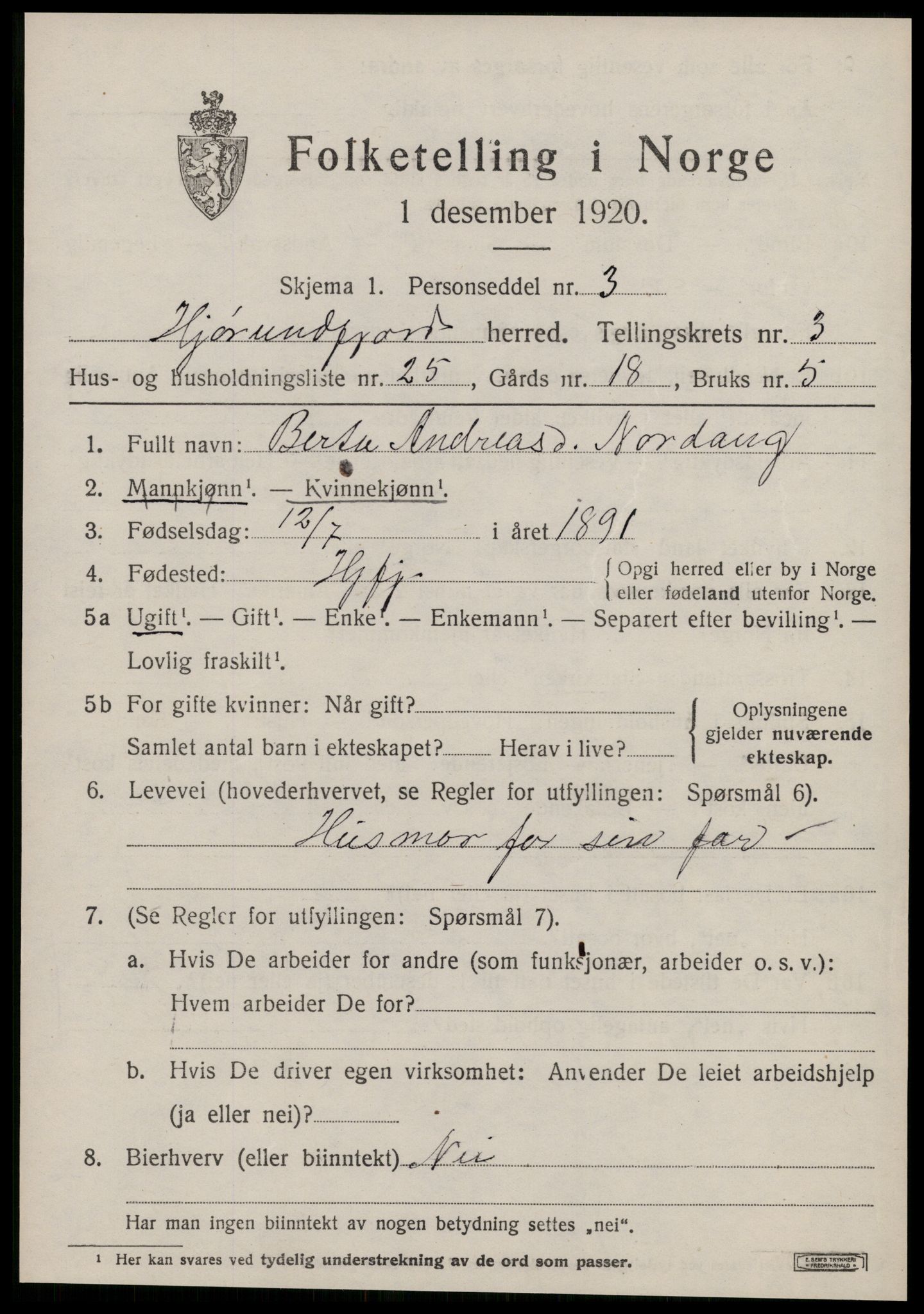 SAT, 1920 census for Hjørundfjord, 1920, p. 1459