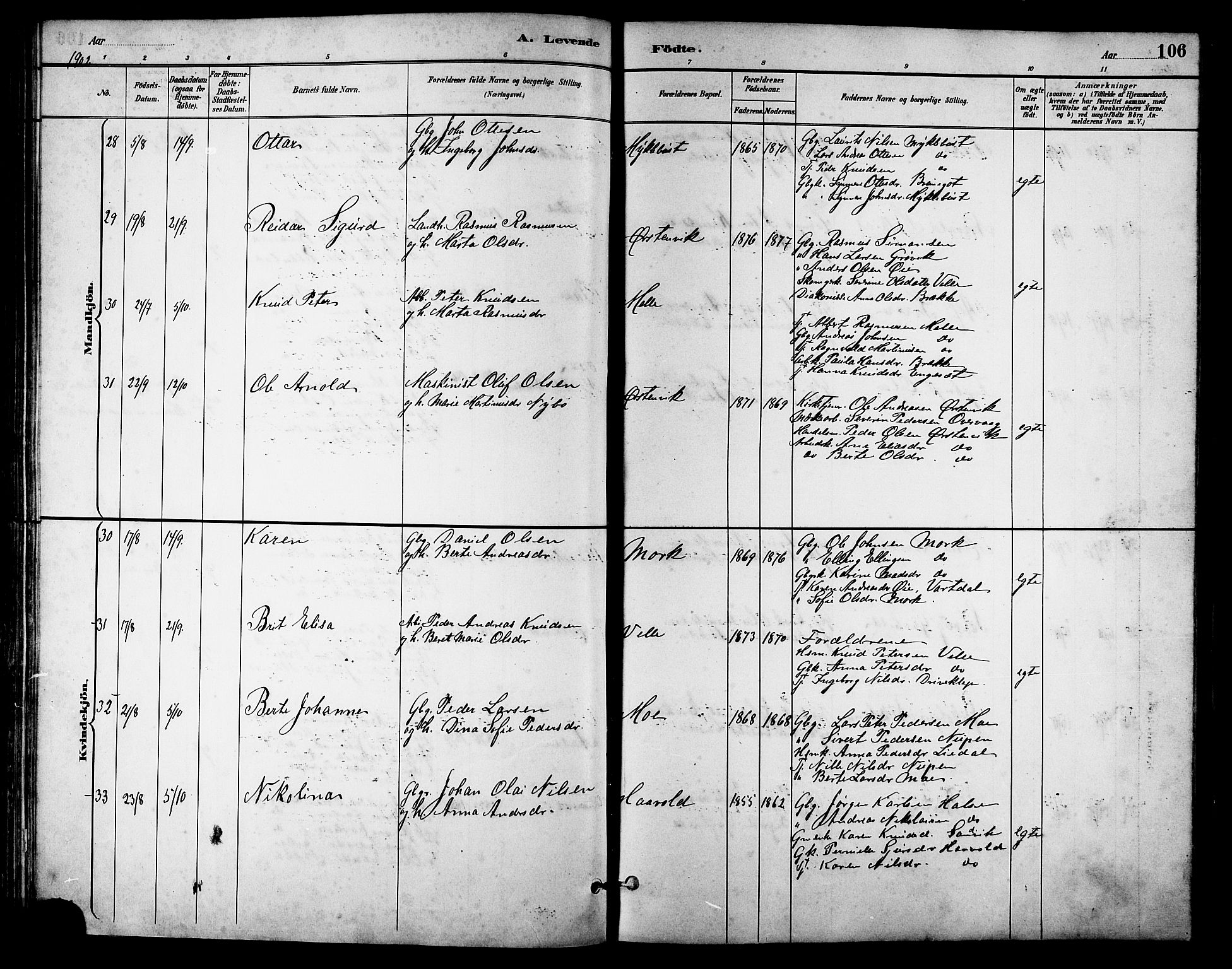 Ministerialprotokoller, klokkerbøker og fødselsregistre - Møre og Romsdal, AV/SAT-A-1454/513/L0189: Parish register (copy) no. 513C03, 1883-1904, p. 106