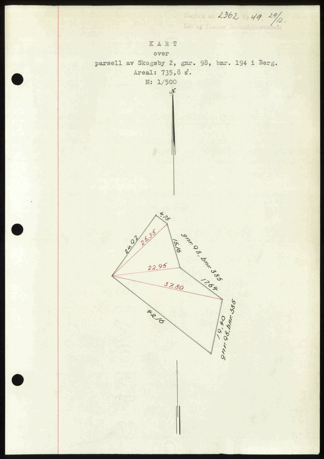 Idd og Marker sorenskriveri, AV/SAO-A-10283/G/Gb/Gbb/L0013: Mortgage book no. A13, 1949-1950, Diary no: : 2362/1949