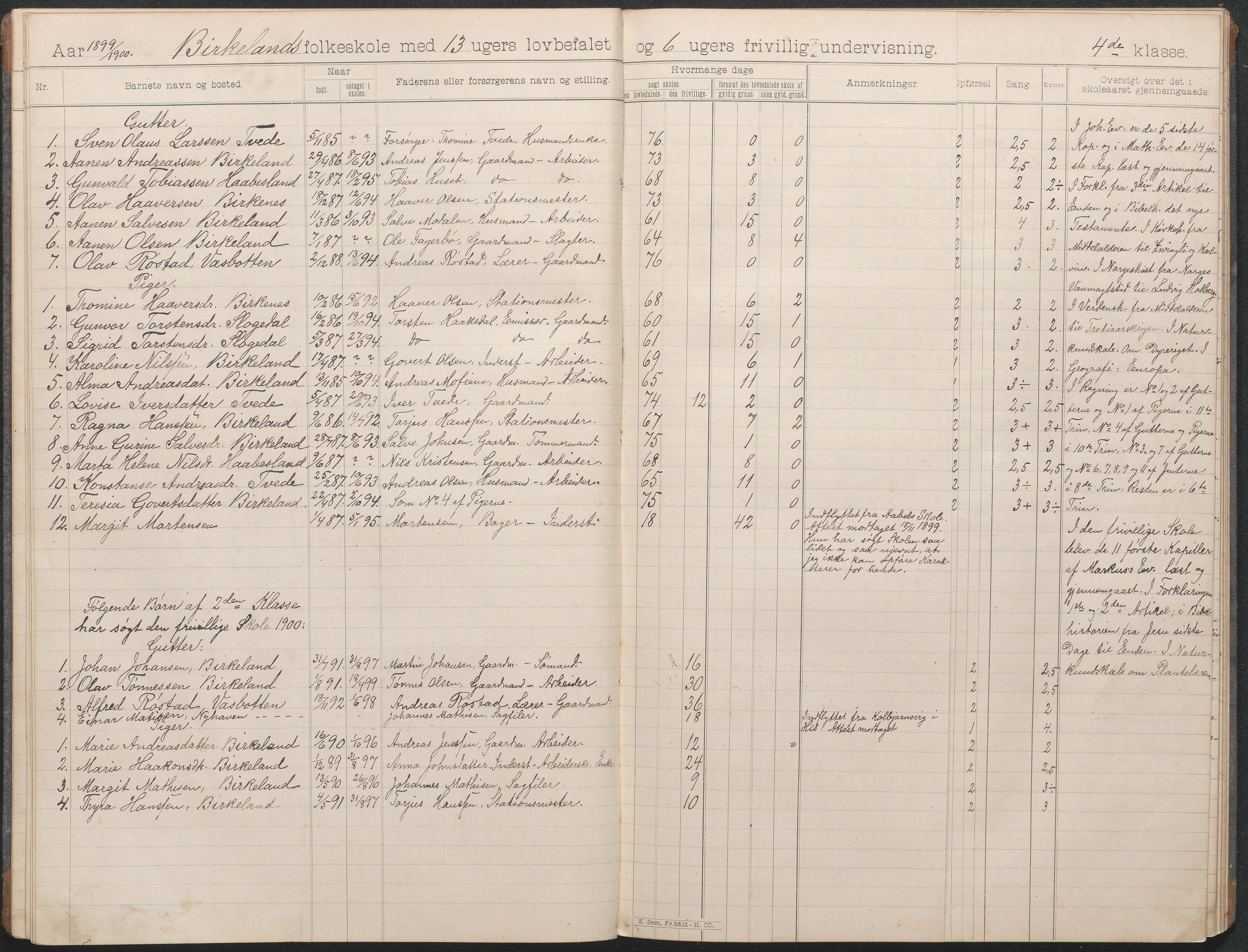 Birkenes kommune, Birkenes krets/Birkeland folkeskole frem til 1991, AAKS/KA0928-550a_91/F02/L0004: Skoleprotokoll, 1896-1907