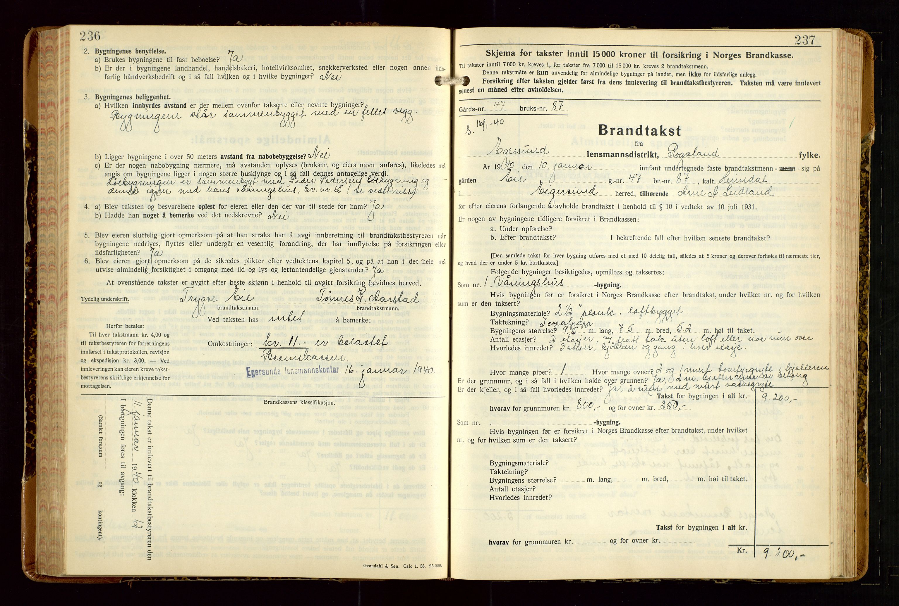 Eigersund lensmannskontor, AV/SAST-A-100171/Gob/L0007: "Brandtakstprotokoll", 1938-1955, p. 236-237