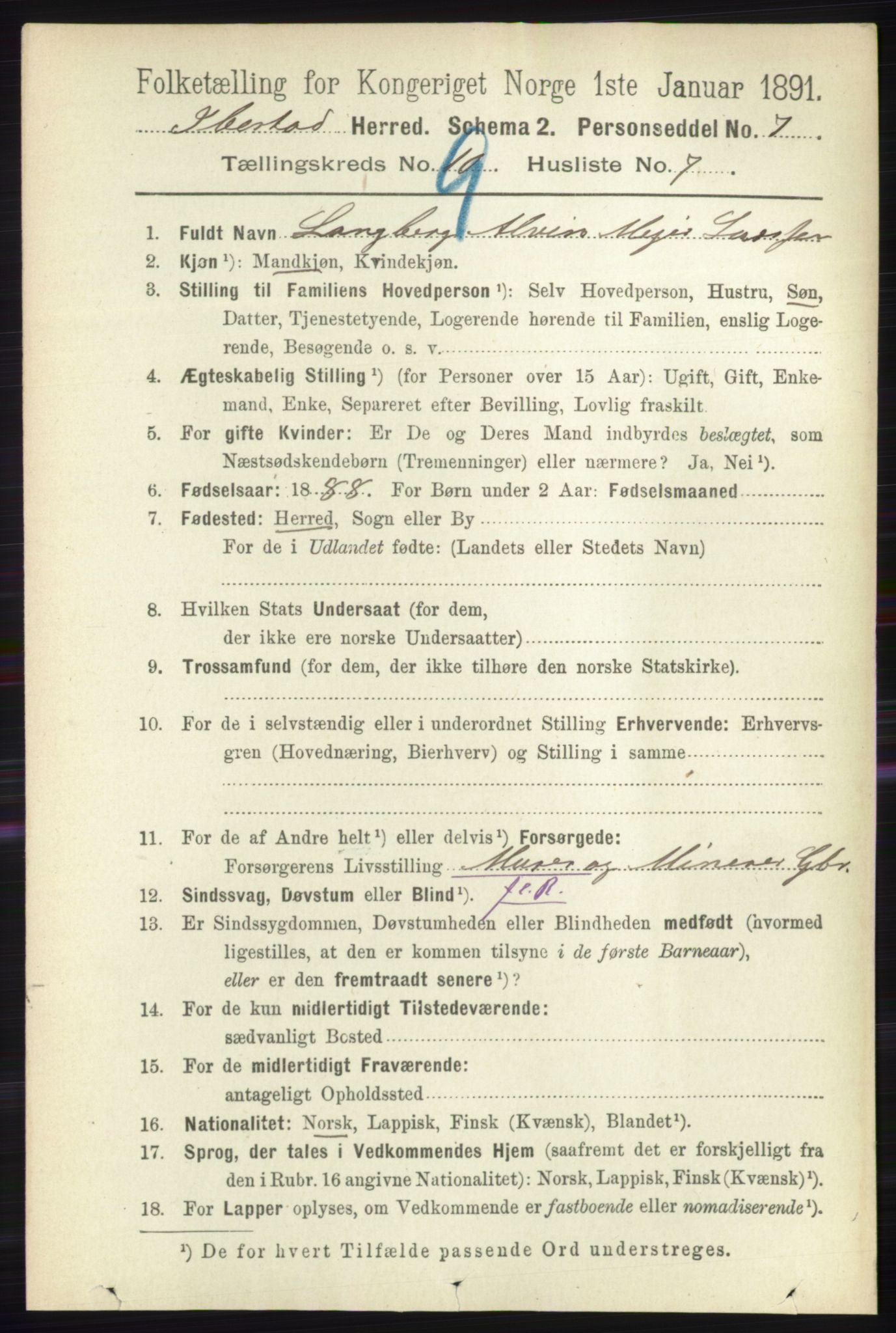 RA, 1891 census for 1917 Ibestad, 1891, p. 6030