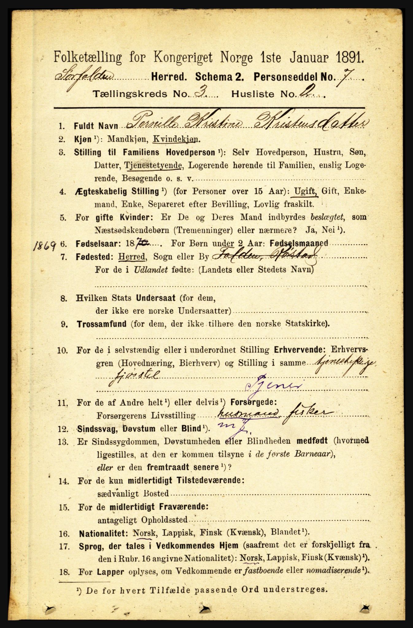 RA, 1891 census for 1845 Sørfold, 1891, p. 467