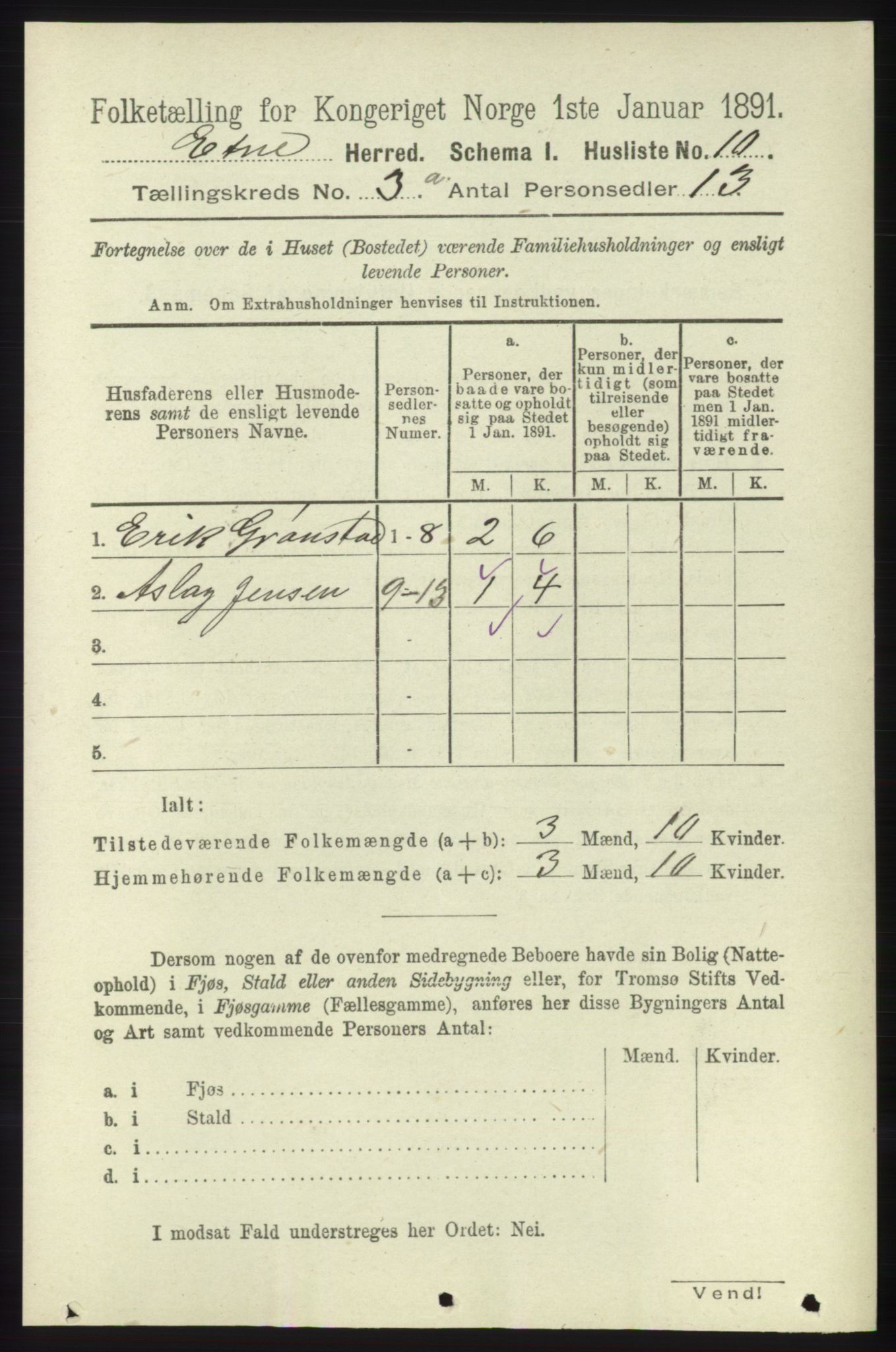 RA, 1891 census for 1211 Etne, 1891, p. 672