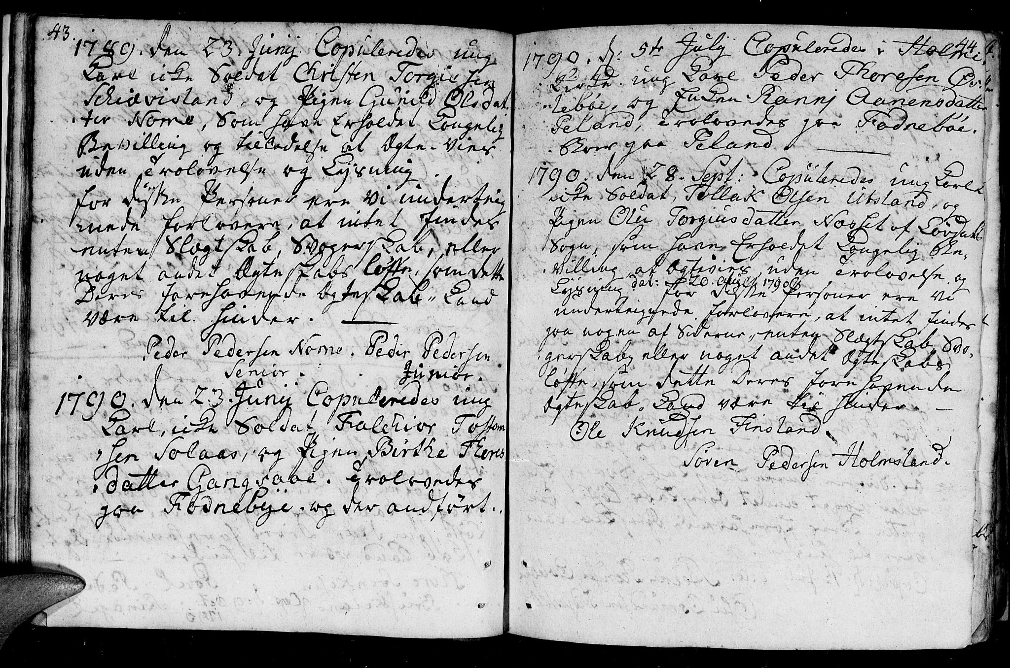 Holum sokneprestkontor, AV/SAK-1111-0022/F/Fa/Fac/L0001: Parish register (official) no. A 1, 1773-1820, p. 43-44