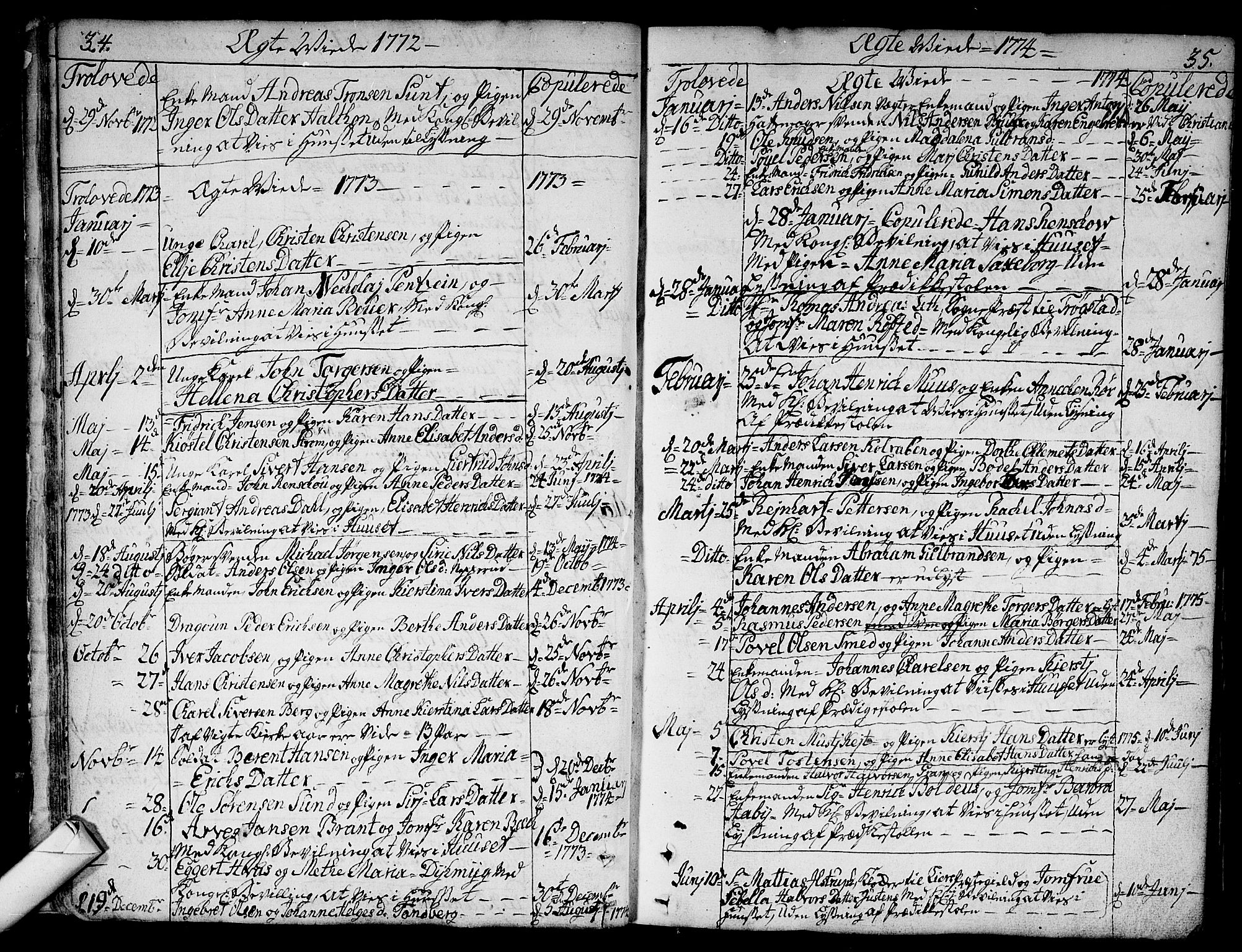 Bragernes kirkebøker, SAKO/A-6/F/Fa/L0005: Parish register (official) no. I 5, 1759-1781, p. 34-35