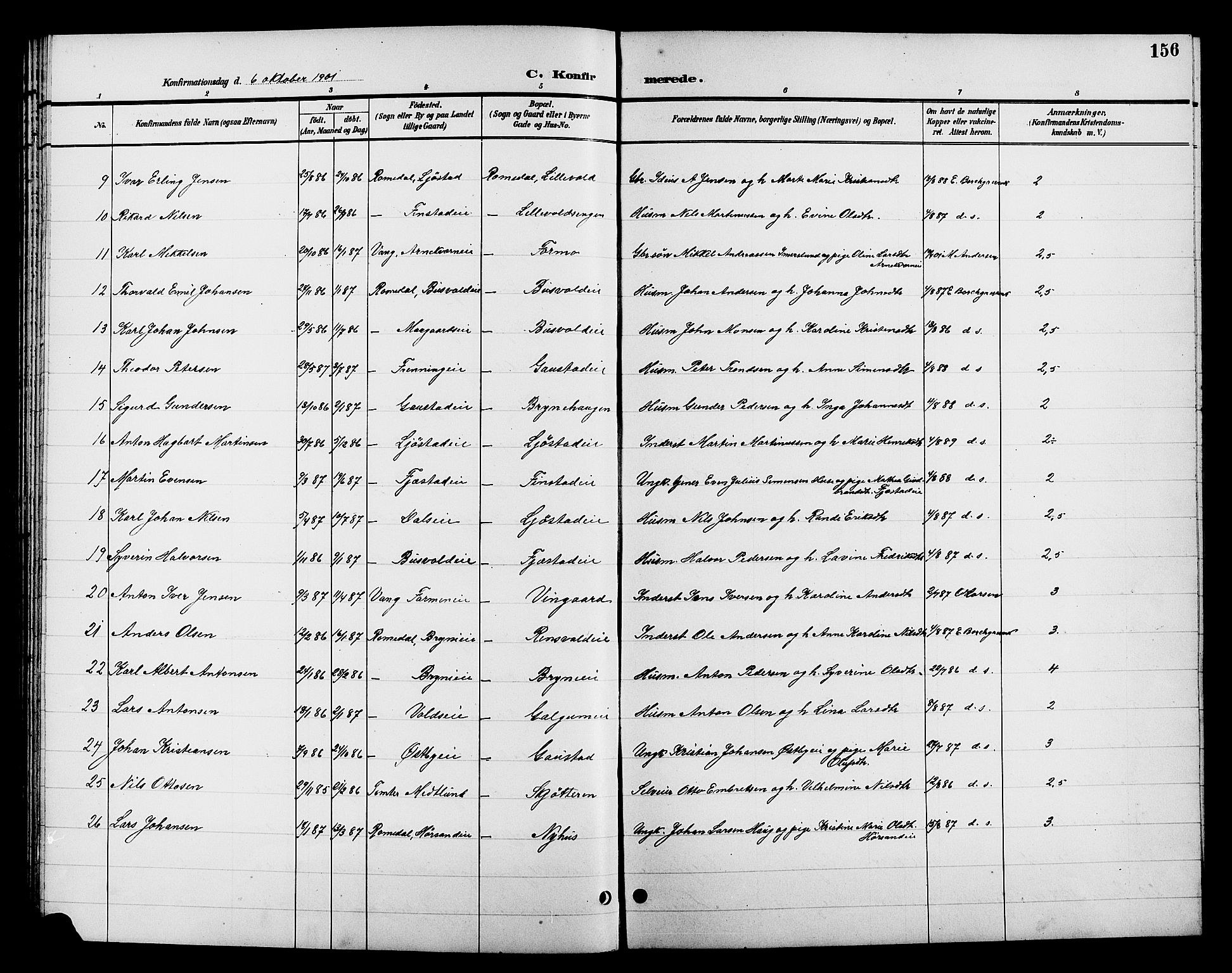 Romedal prestekontor, SAH/PREST-004/L/L0012: Parish register (copy) no. 12, 1896-1914, p. 156