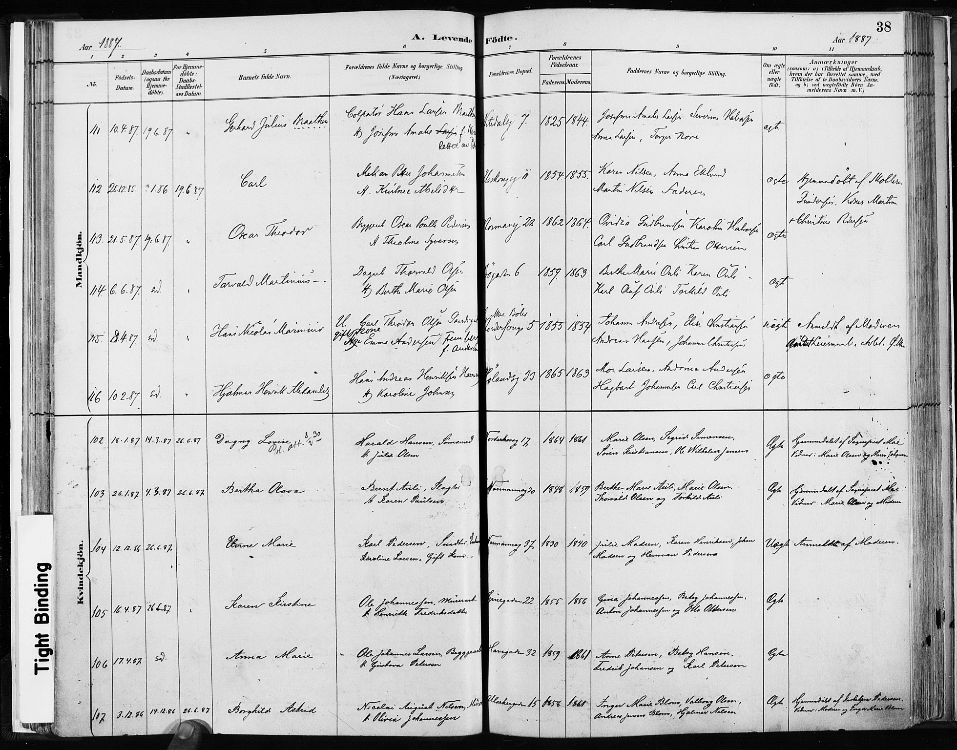 Kampen prestekontor Kirkebøker, SAO/A-10853/F/Fa/L0003: Parish register (official) no. I 3, 1886-1892, p. 38
