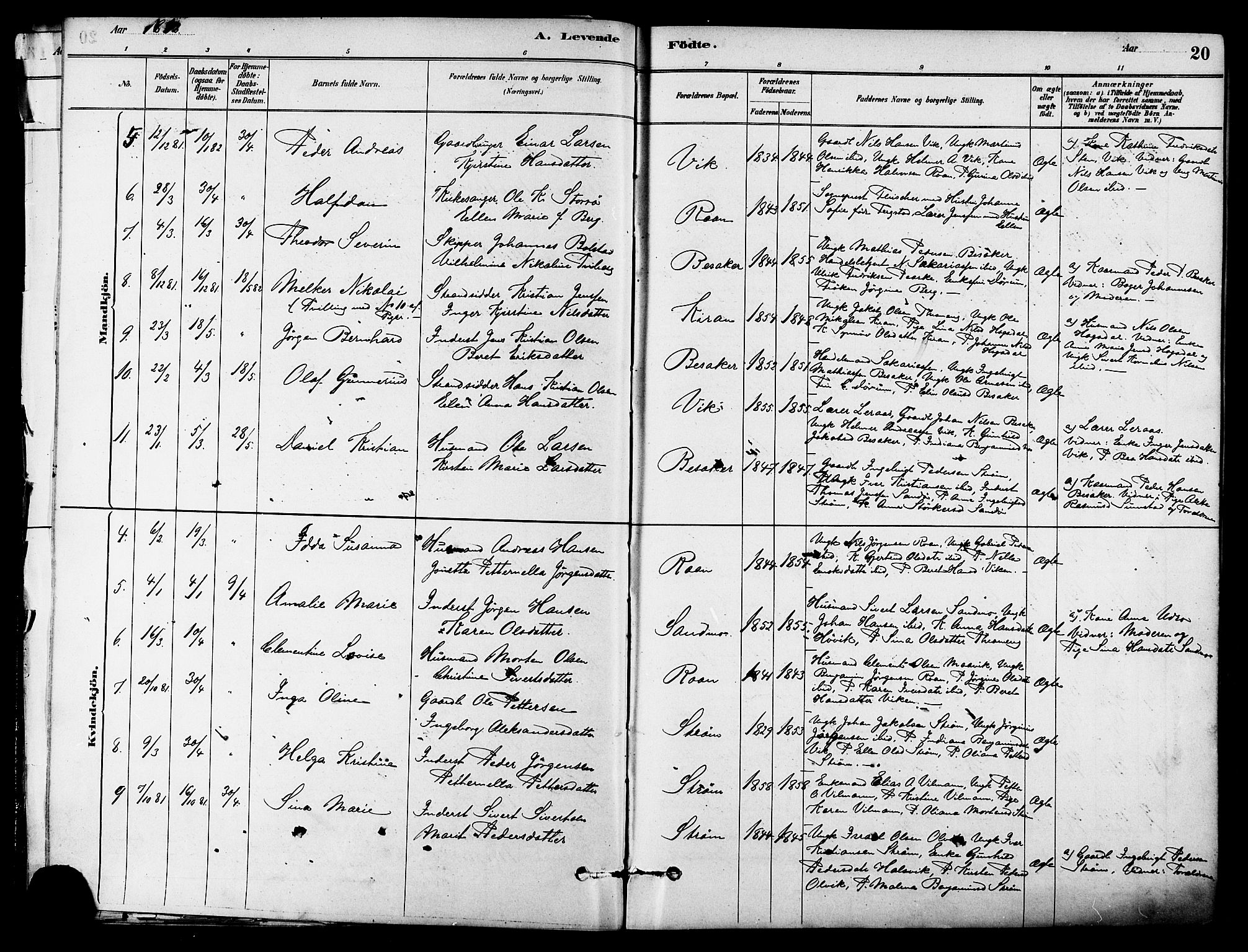 Ministerialprotokoller, klokkerbøker og fødselsregistre - Sør-Trøndelag, SAT/A-1456/657/L0707: Parish register (official) no. 657A08, 1879-1893, p. 20