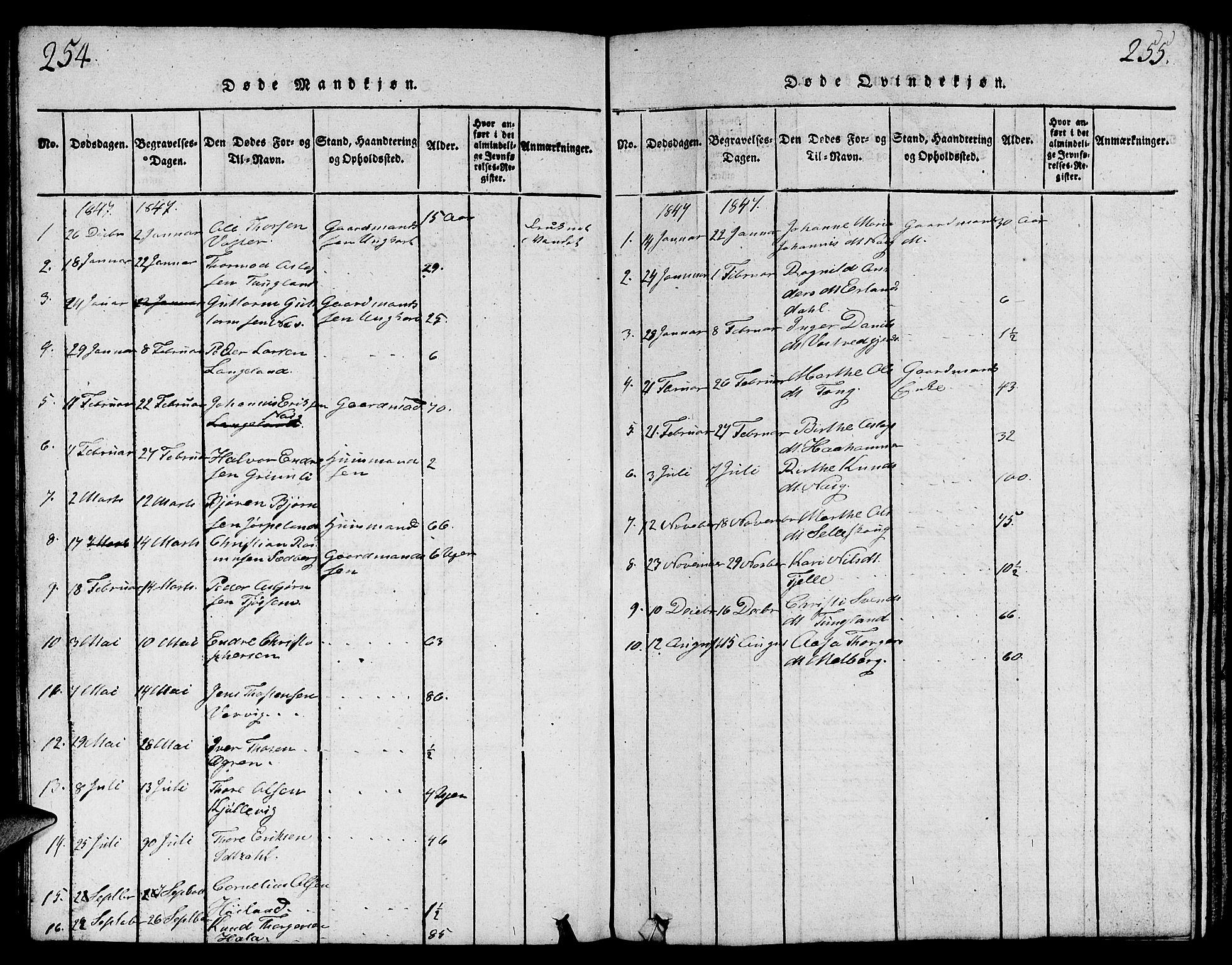 Strand sokneprestkontor, SAST/A-101828/H/Ha/Hab/L0001: Parish register (copy) no. B 1, 1816-1854, p. 254-255