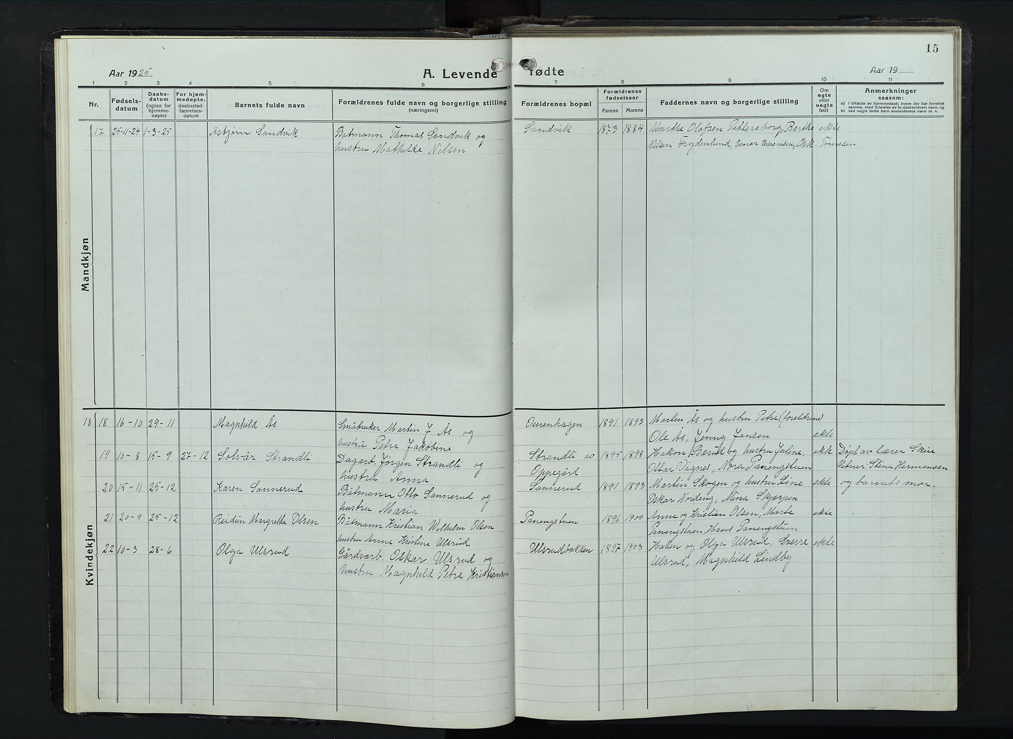 Balke prestekontor, SAH/PREST-106/H/Ha/Hab/L0001: Parish register (copy) no. 1, 1920-1955, p. 15