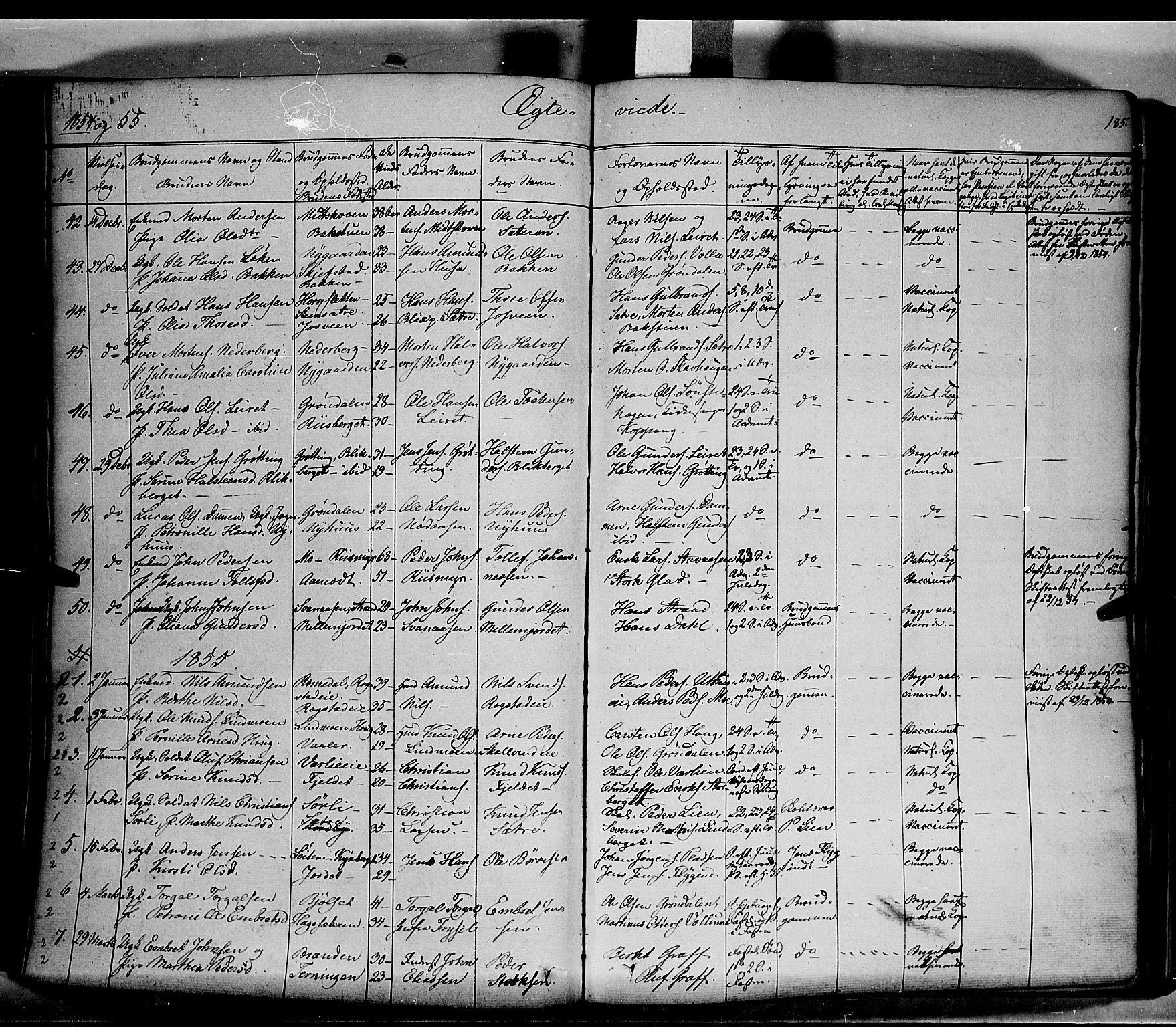 Elverum prestekontor, SAH/PREST-044/H/Ha/Haa/L0009: Parish register (official) no. 9, 1843-1856, p. 185