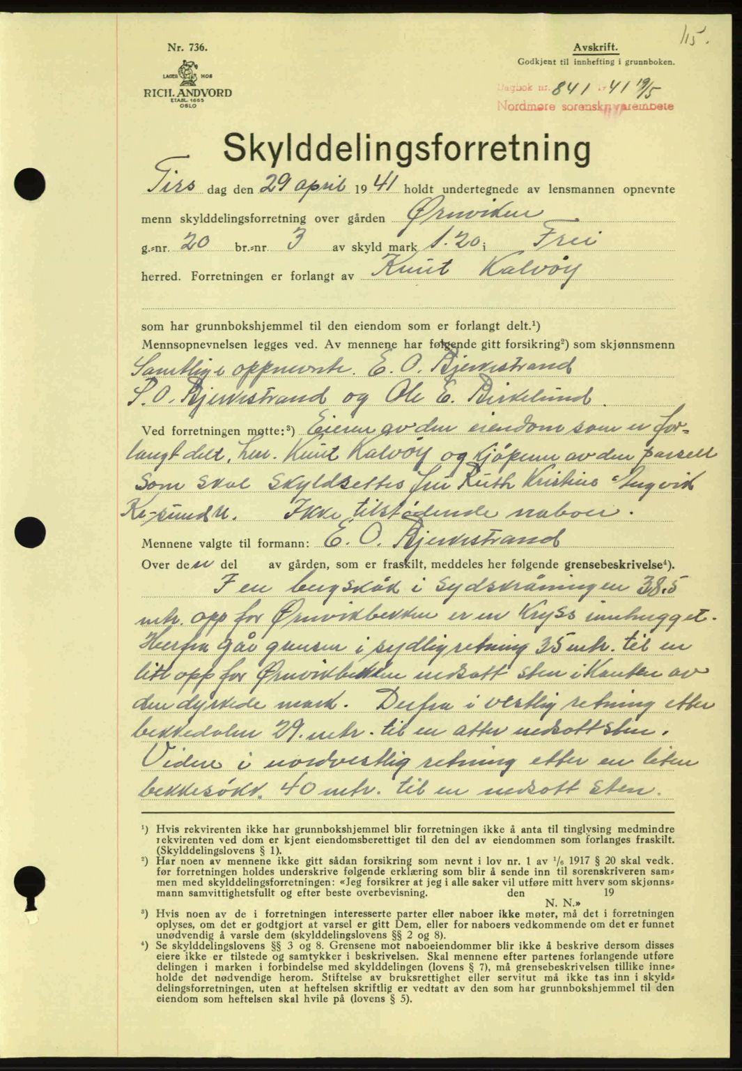 Nordmøre sorenskriveri, SAT/A-4132/1/2/2Ca: Mortgage book no. A90, 1941-1941, Diary no: : 841/1941