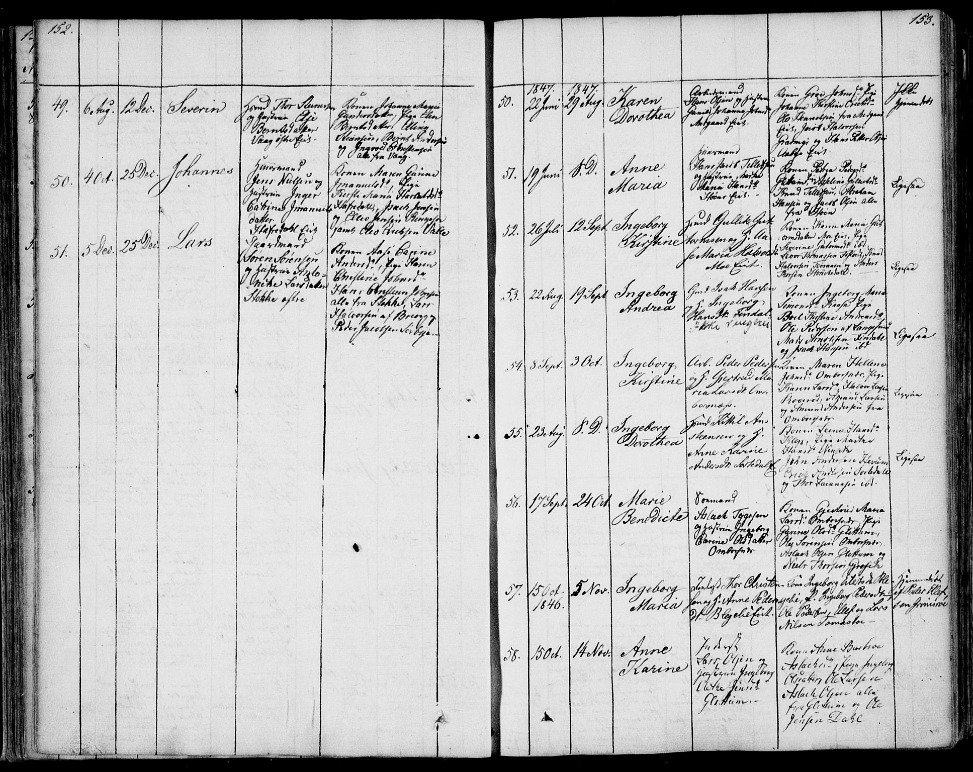 Bamble kirkebøker, SAKO/A-253/F/Fa/L0004: Parish register (official) no. I 4, 1834-1853, p. 152-153