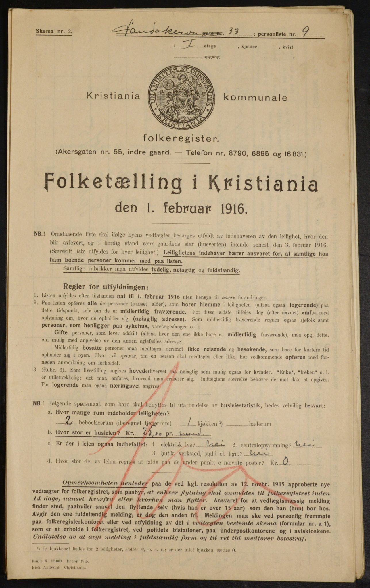 OBA, Municipal Census 1916 for Kristiania, 1916, p. 89252