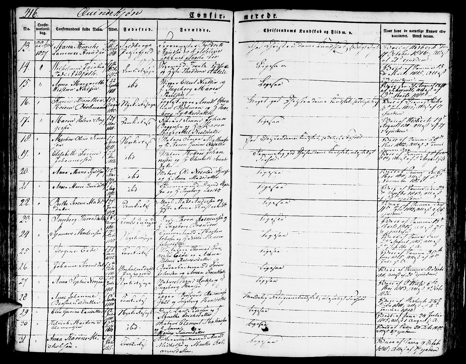 Nykirken Sokneprestembete, AV/SAB-A-77101/H/Hab: Parish register (copy) no. A 5II, 1821-1843, p. 416