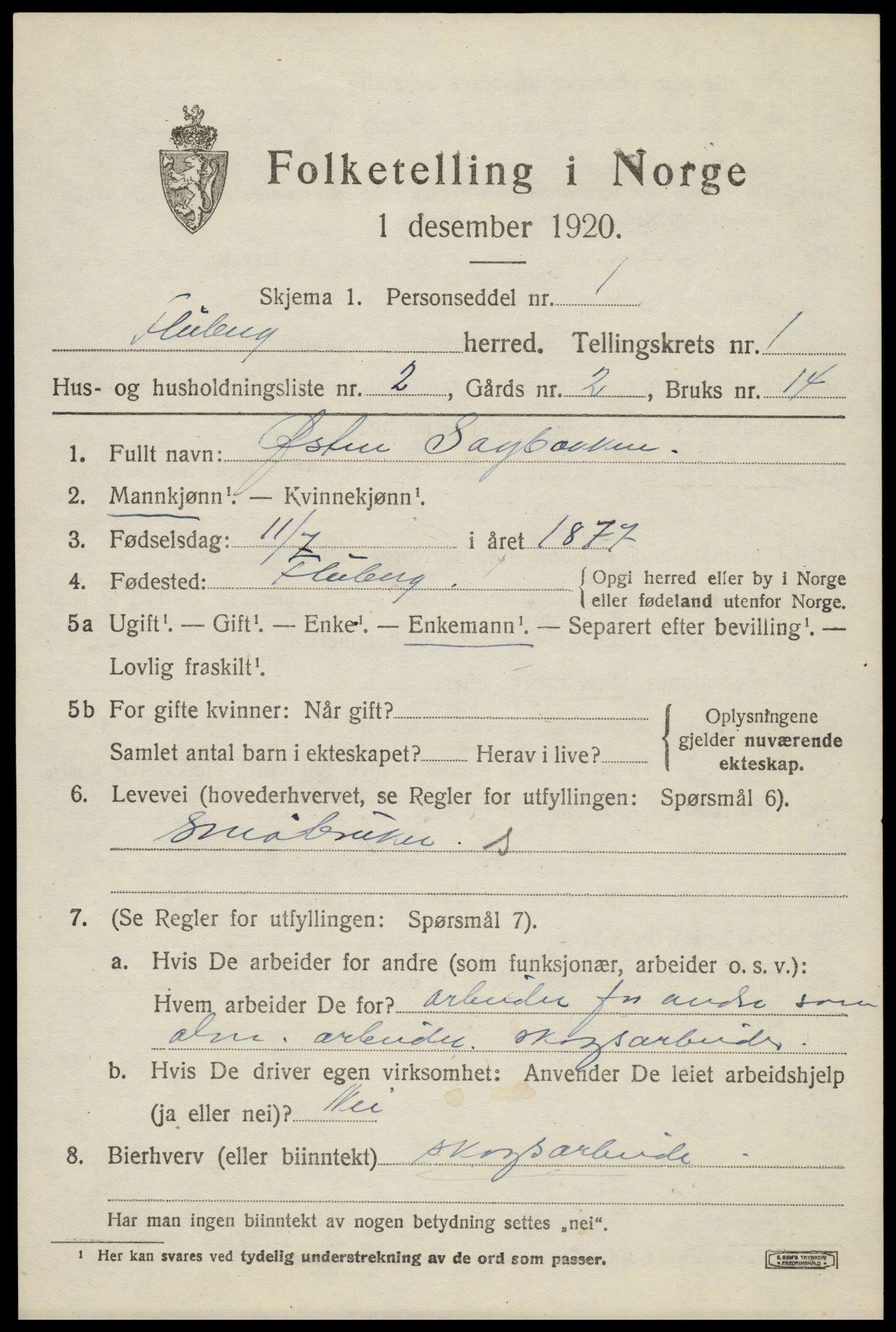 SAH, 1920 census for Fluberg, 1920, p. 792