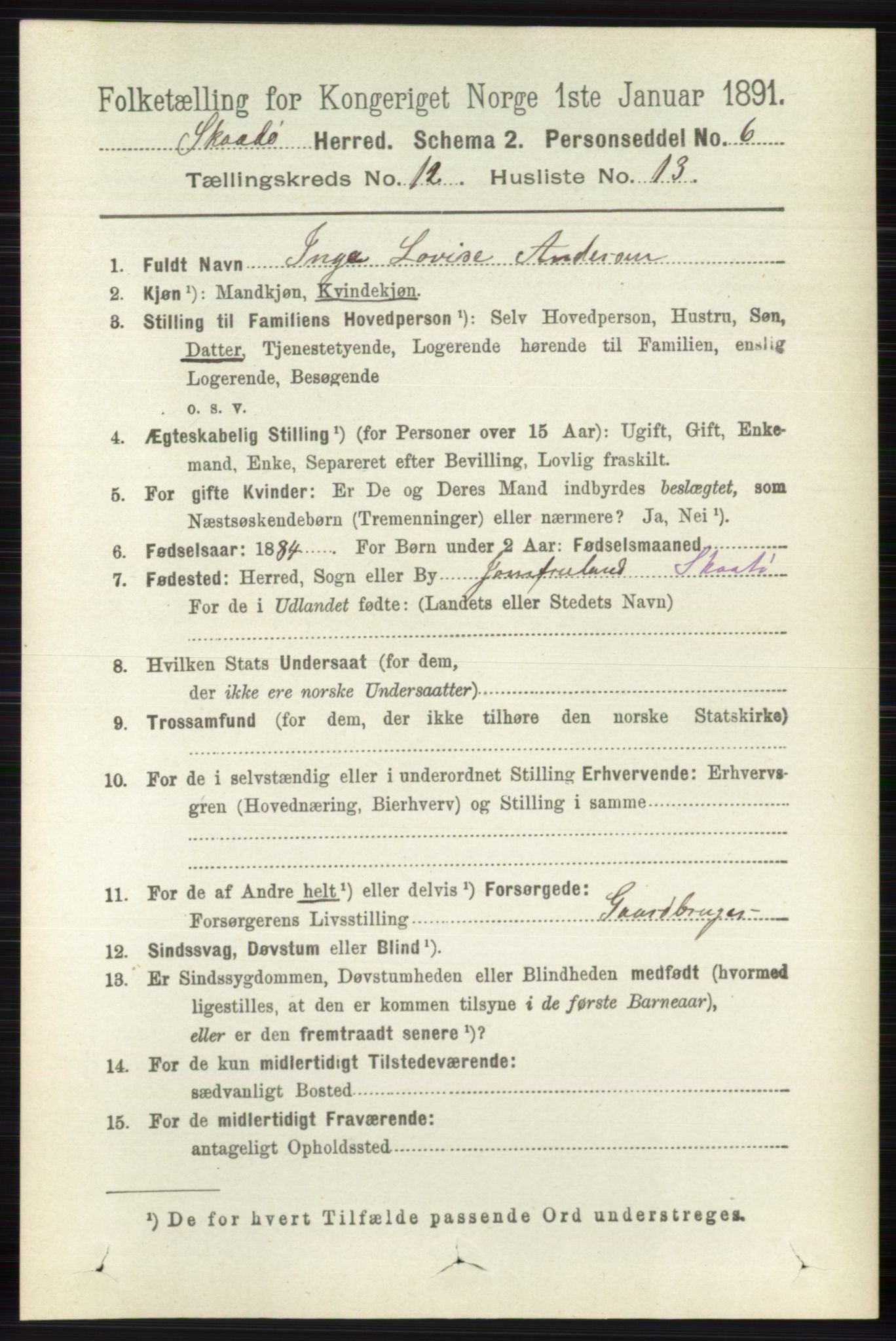 RA, 1891 census for 0815 Skåtøy, 1891, p. 4371