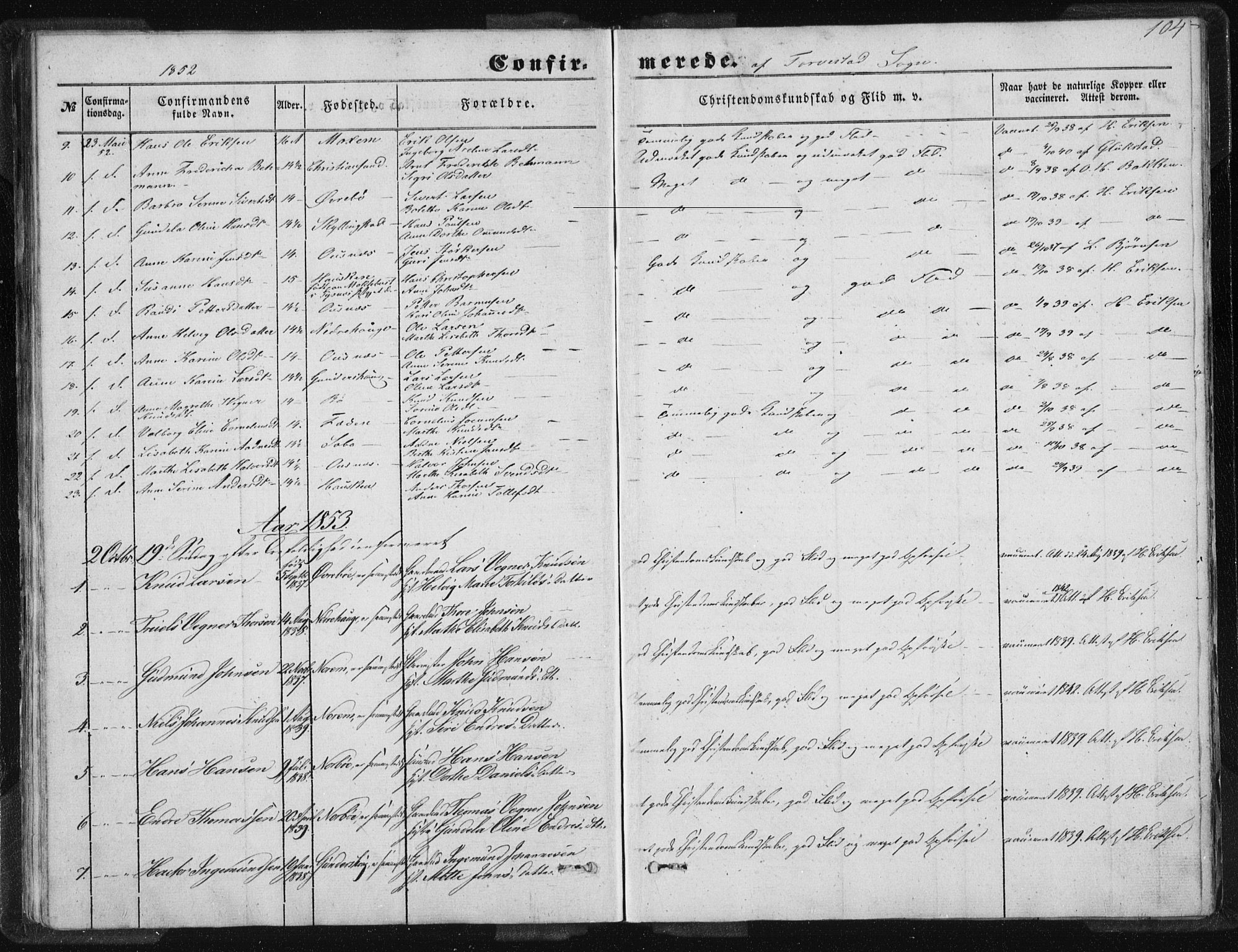 Torvastad sokneprestkontor, AV/SAST-A -101857/H/Ha/Haa/L0008: Parish register (official) no. A 8, 1847-1856, p. 104