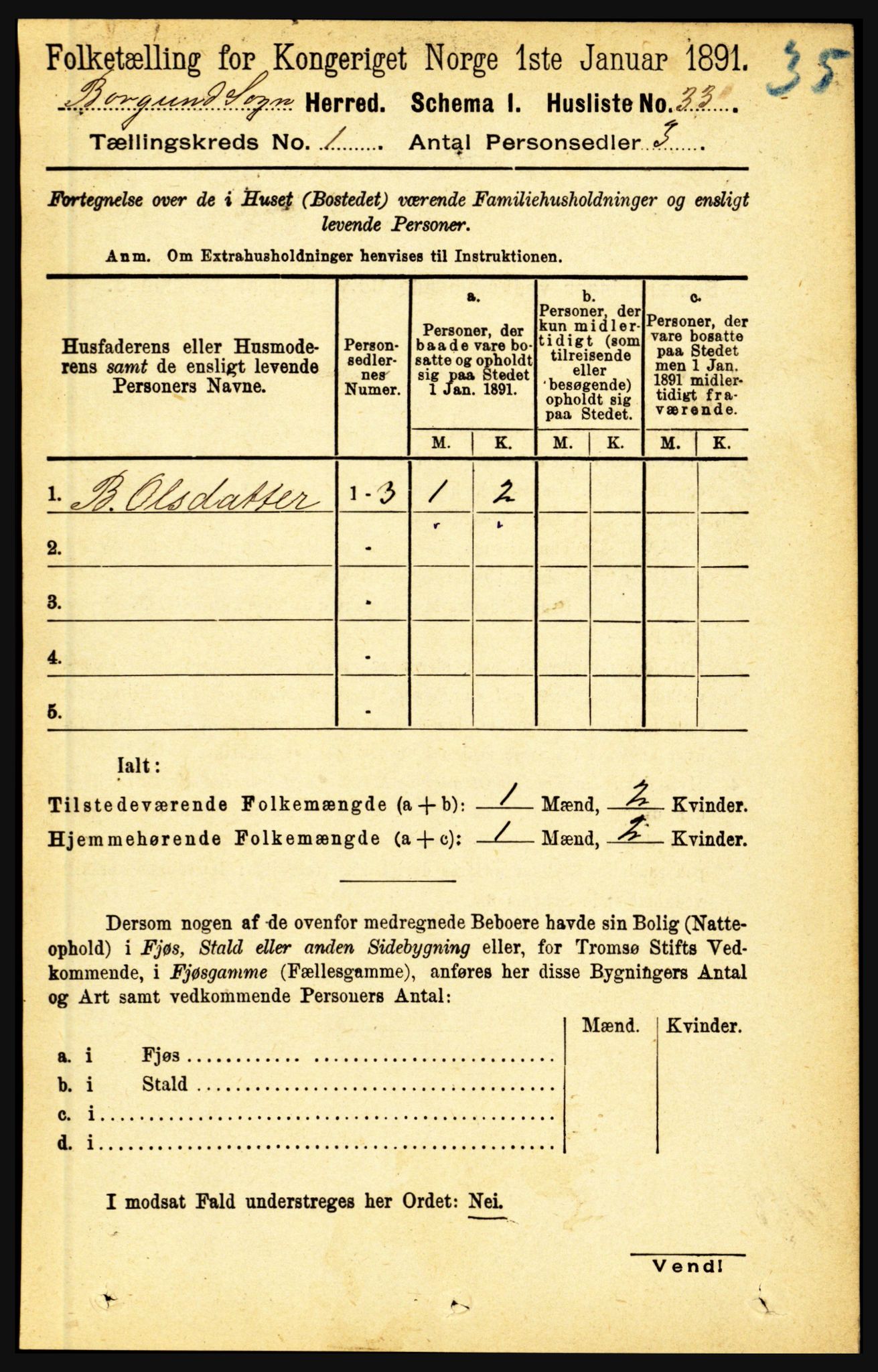 RA, 1891 census for 1423 Borgund, 1891, p. 46