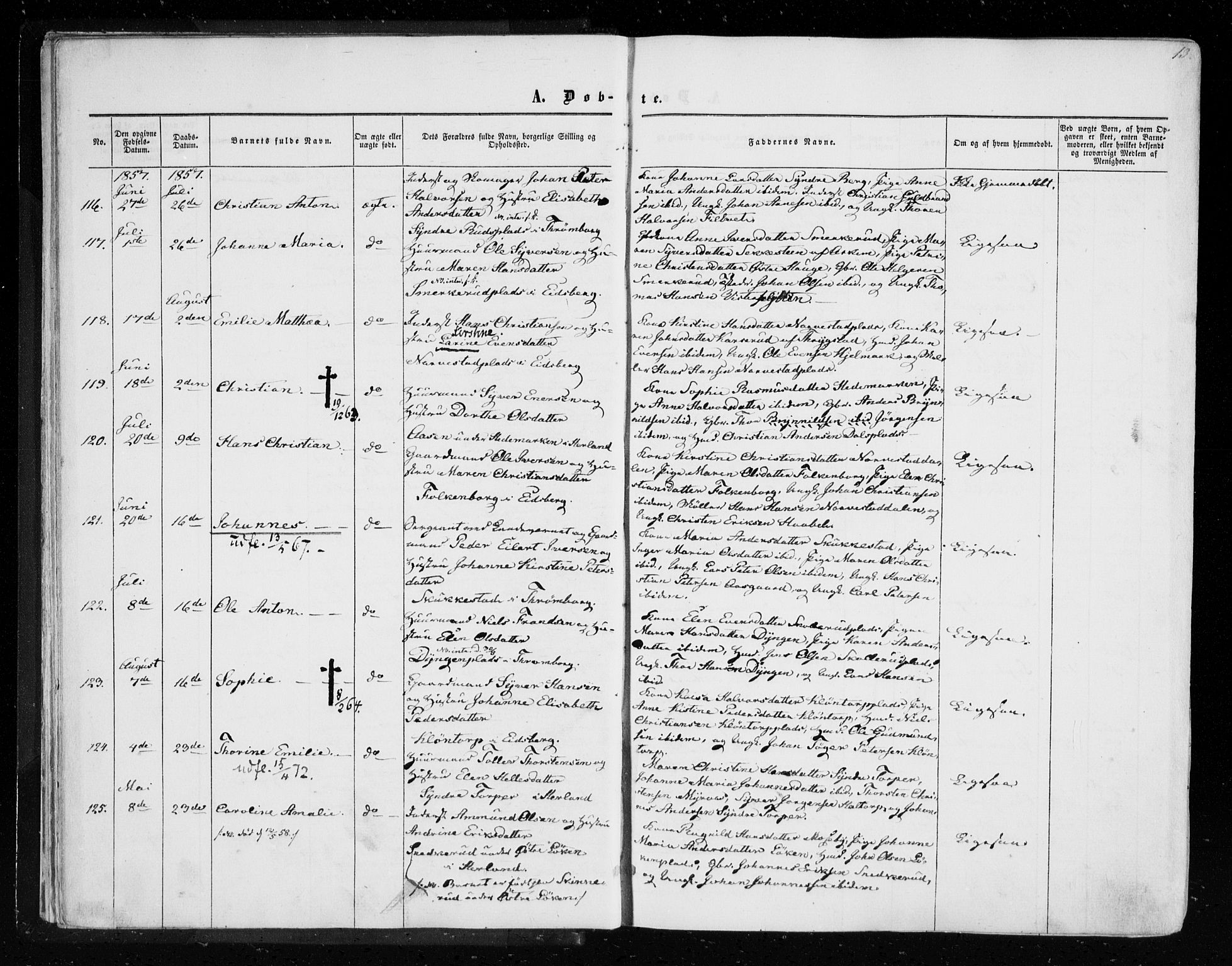 Eidsberg prestekontor Kirkebøker, AV/SAO-A-10905/F/Fa/L0010.a: Parish register (official) no. I 10A, 1857-1866, p. 13