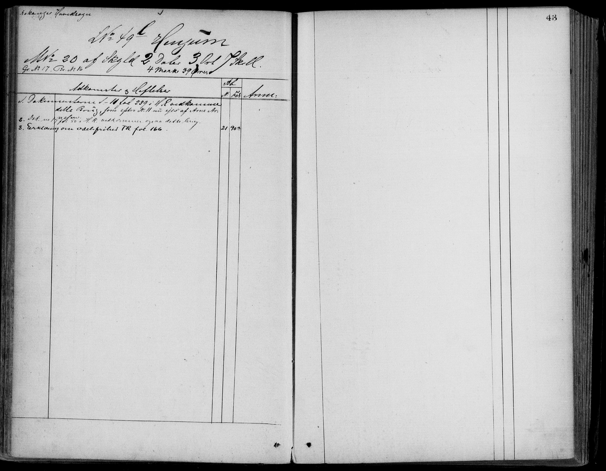 Ytre Sogn tingrett, AV/SAB-A-2601/1/G/Gaa/L0008: Mortgage register no. II.A.a.8, 1800-1900, p. 43