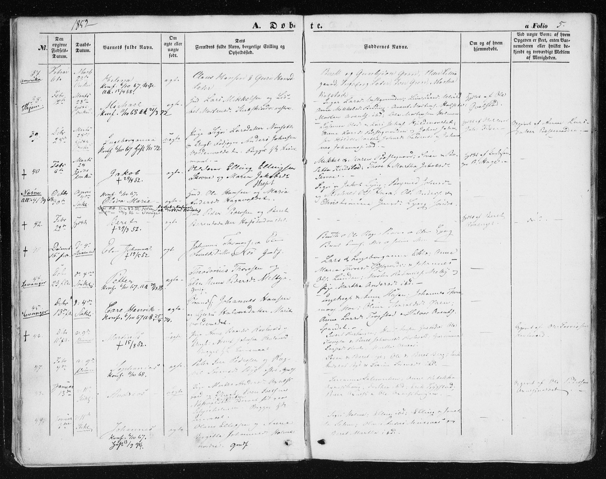 Ministerialprotokoller, klokkerbøker og fødselsregistre - Nord-Trøndelag, AV/SAT-A-1458/723/L0240: Parish register (official) no. 723A09, 1852-1860, p. 5