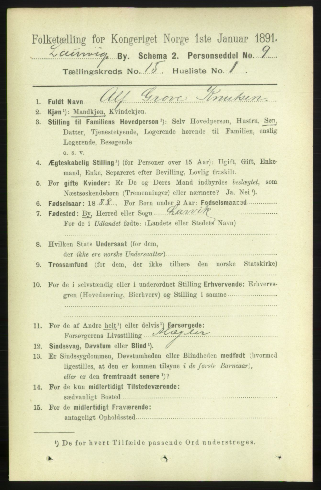 RA, 1891 census for 0707 Larvik, 1891, p. 11337