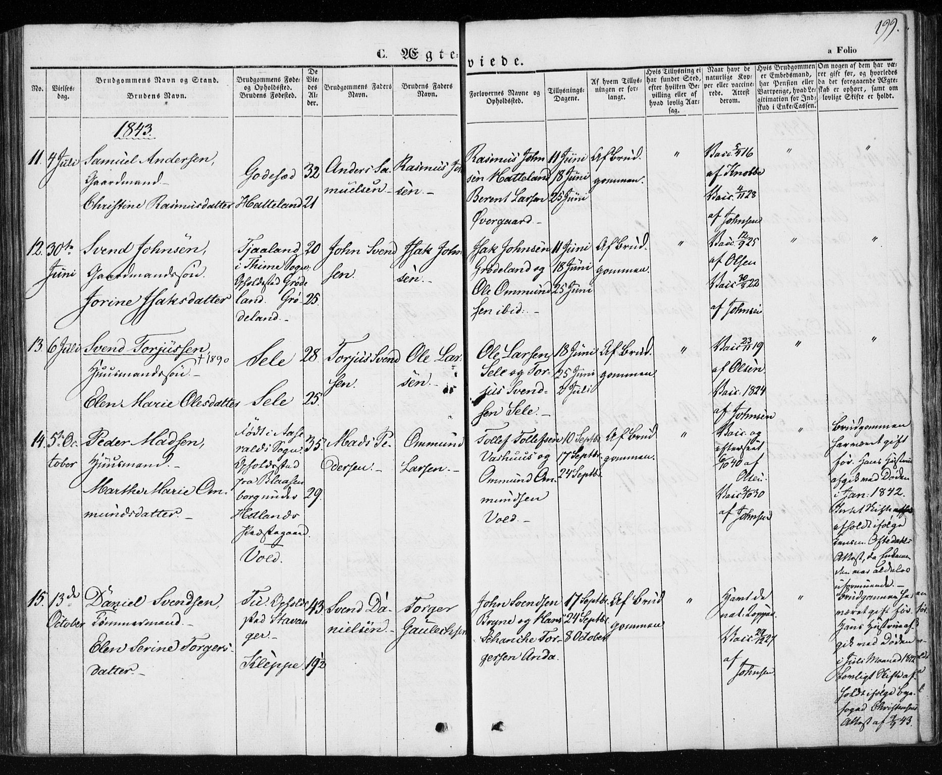 Klepp sokneprestkontor, AV/SAST-A-101803/001/3/30BA/L0004: Parish register (official) no. A 4, 1842-1852, p. 199