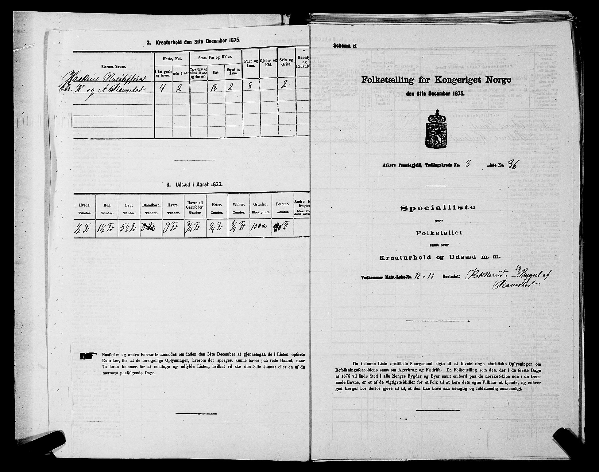 RA, 1875 census for 0220P Asker, 1875, p. 1434