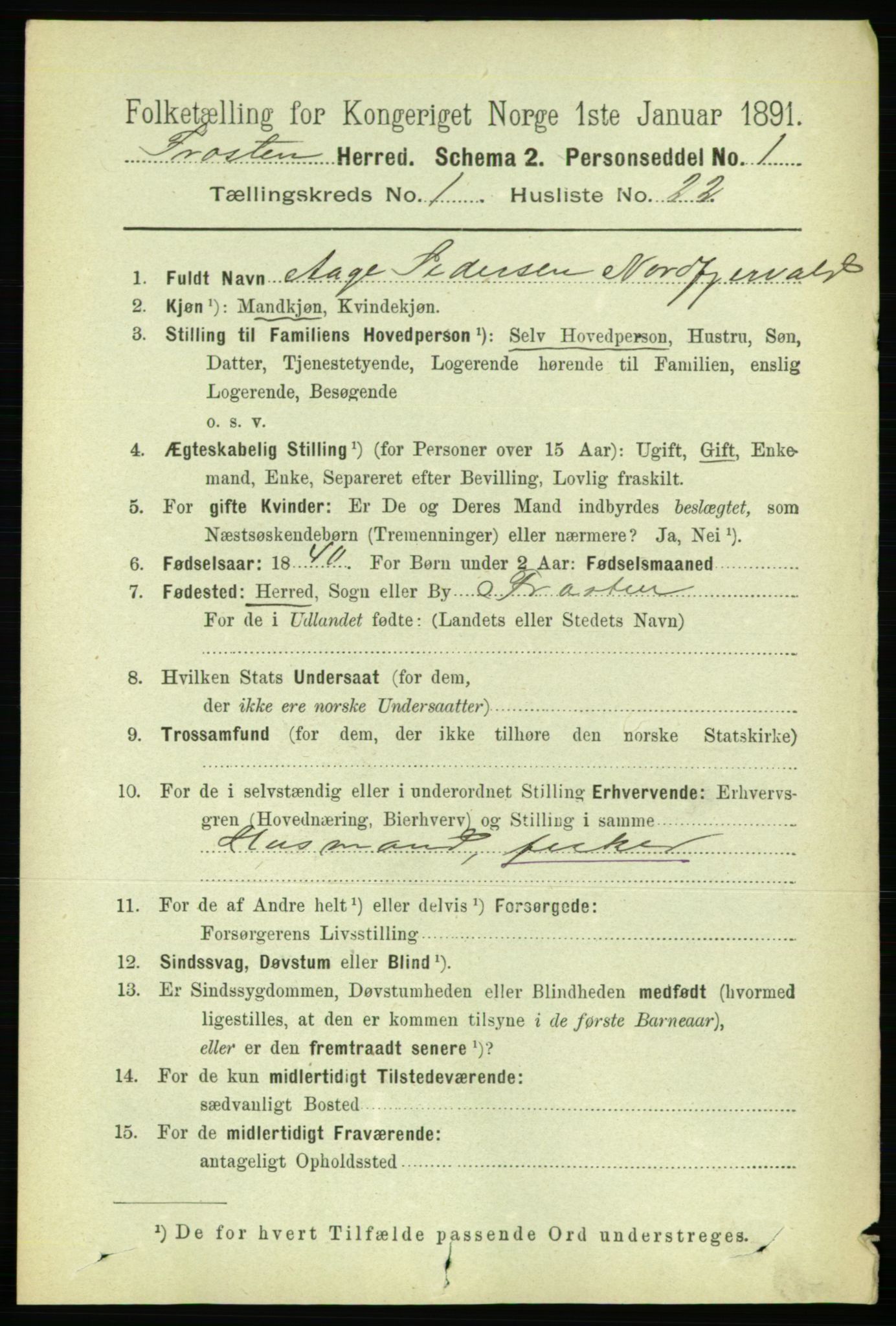 RA, 1891 census for 1717 Frosta, 1891, p. 287