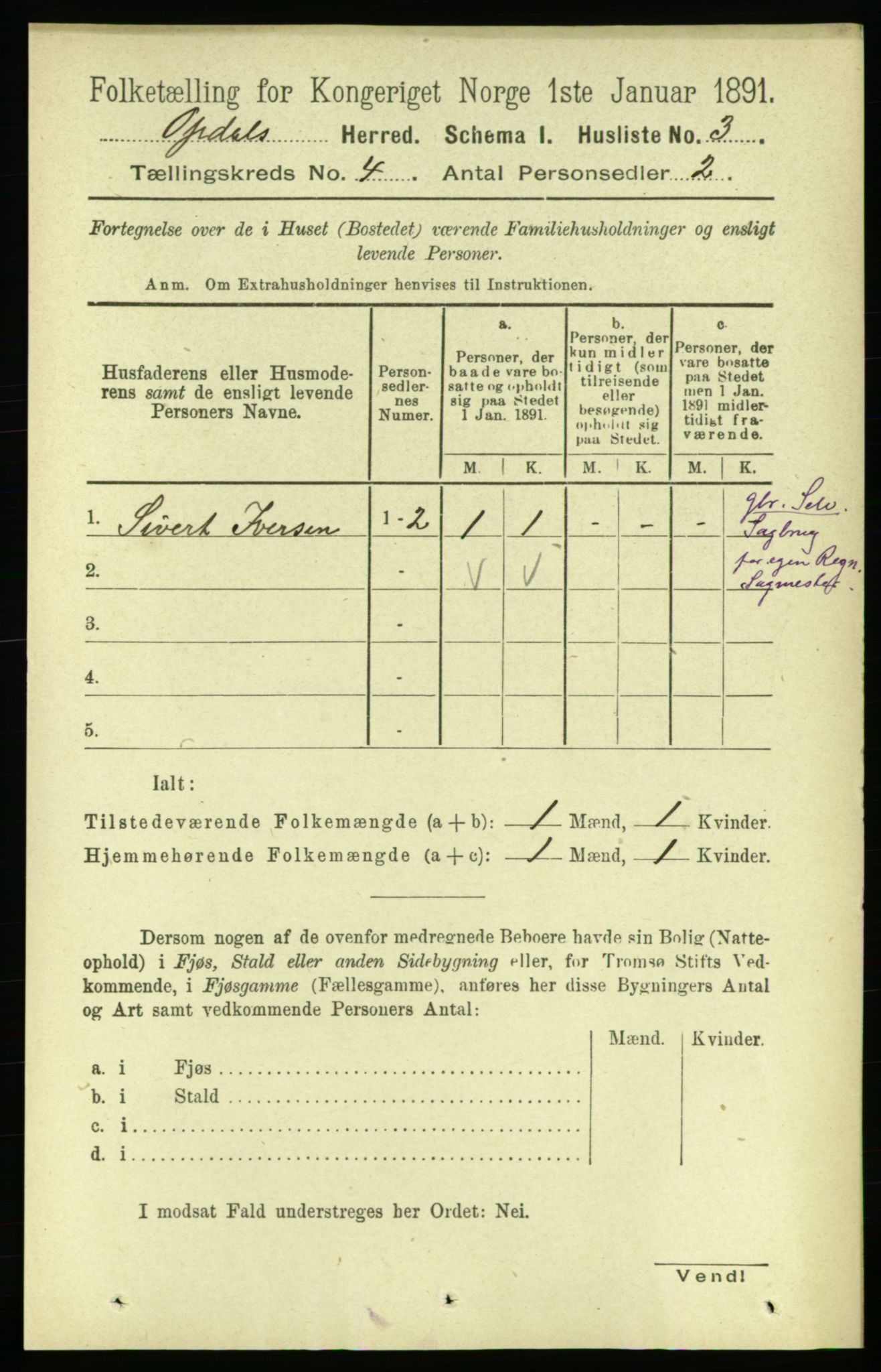 RA, 1891 census for 1634 Oppdal, 1891, p. 1733