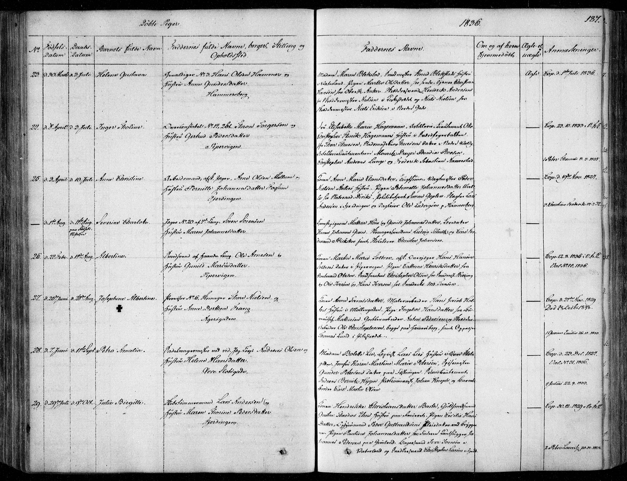 Garnisonsmenigheten Kirkebøker, SAO/A-10846/F/Fa/L0006: Parish register (official) no. 6, 1828-1841, p. 187