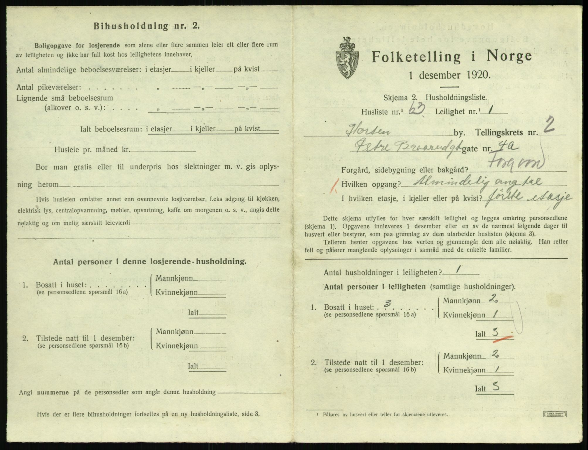 SAKO, 1920 census for Horten, 1920, p. 3563