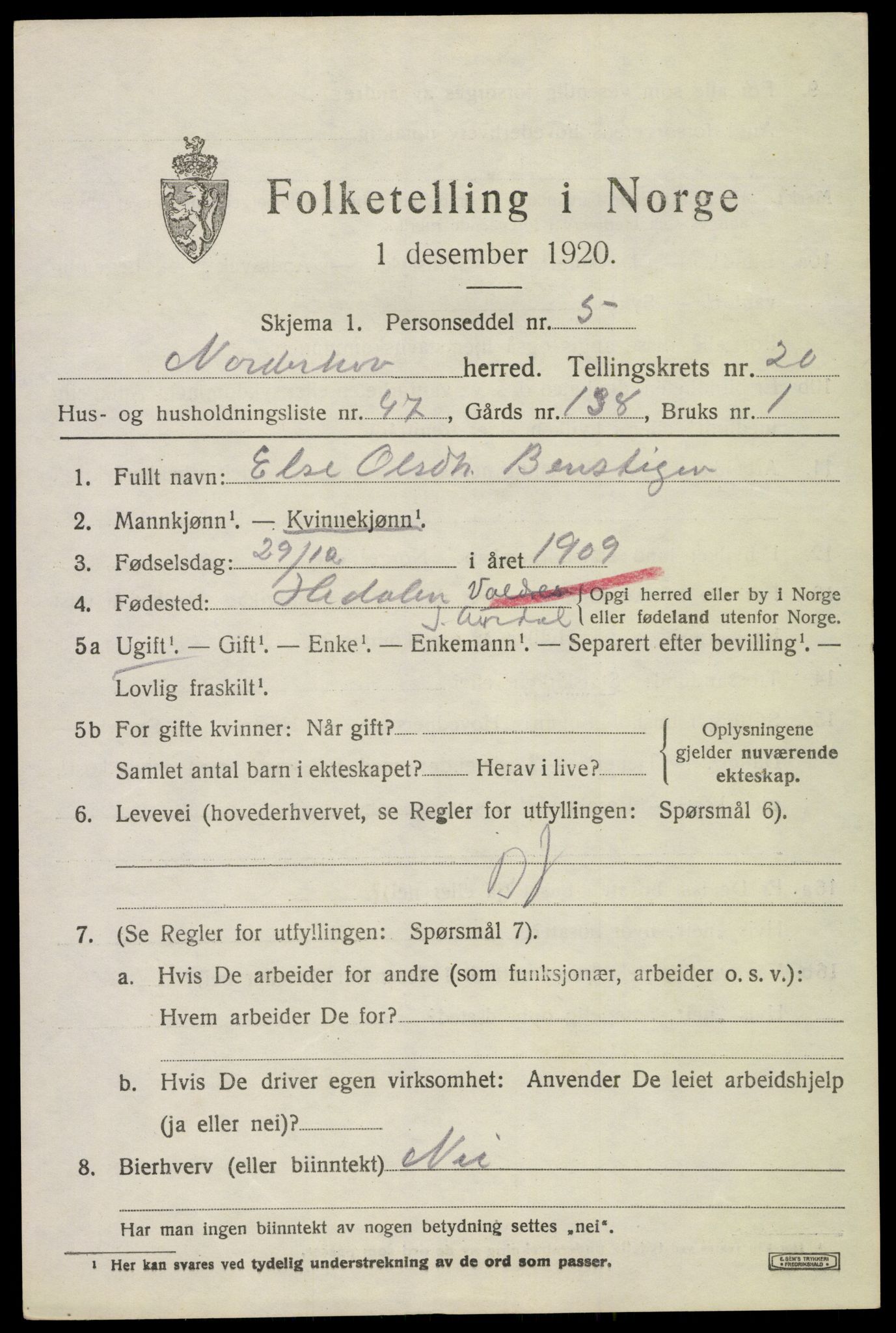 SAKO, 1920 census for Norderhov, 1920, p. 21886