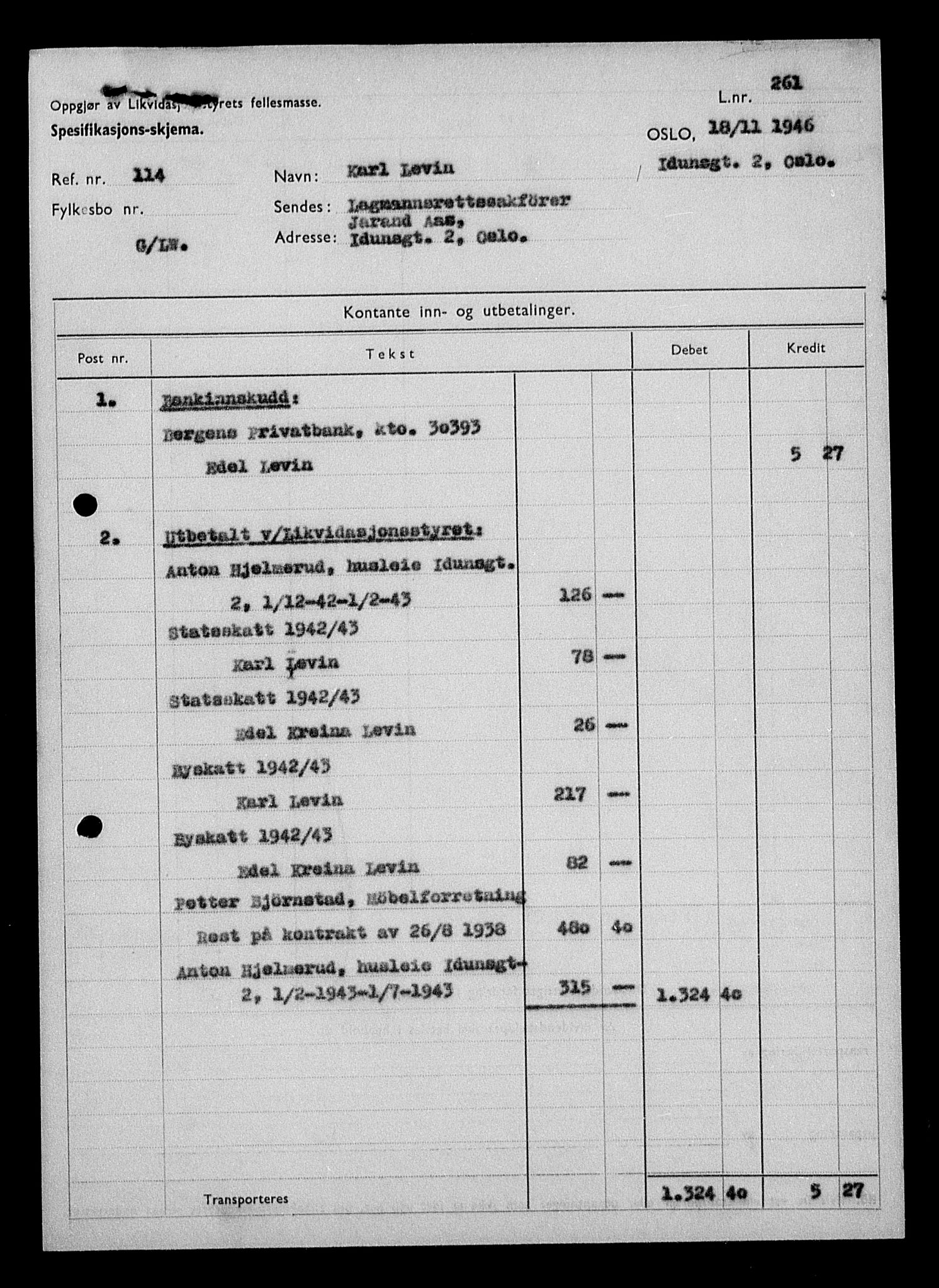 Justisdepartementet, Tilbakeføringskontoret for inndratte formuer, AV/RA-S-1564/H/Hc/Hcc/L0957: --, 1945-1947, p. 293